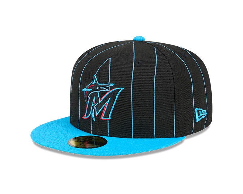 Miami Marlins New Era 59Fifty Throwback Pinstripes Fitted Hat Black