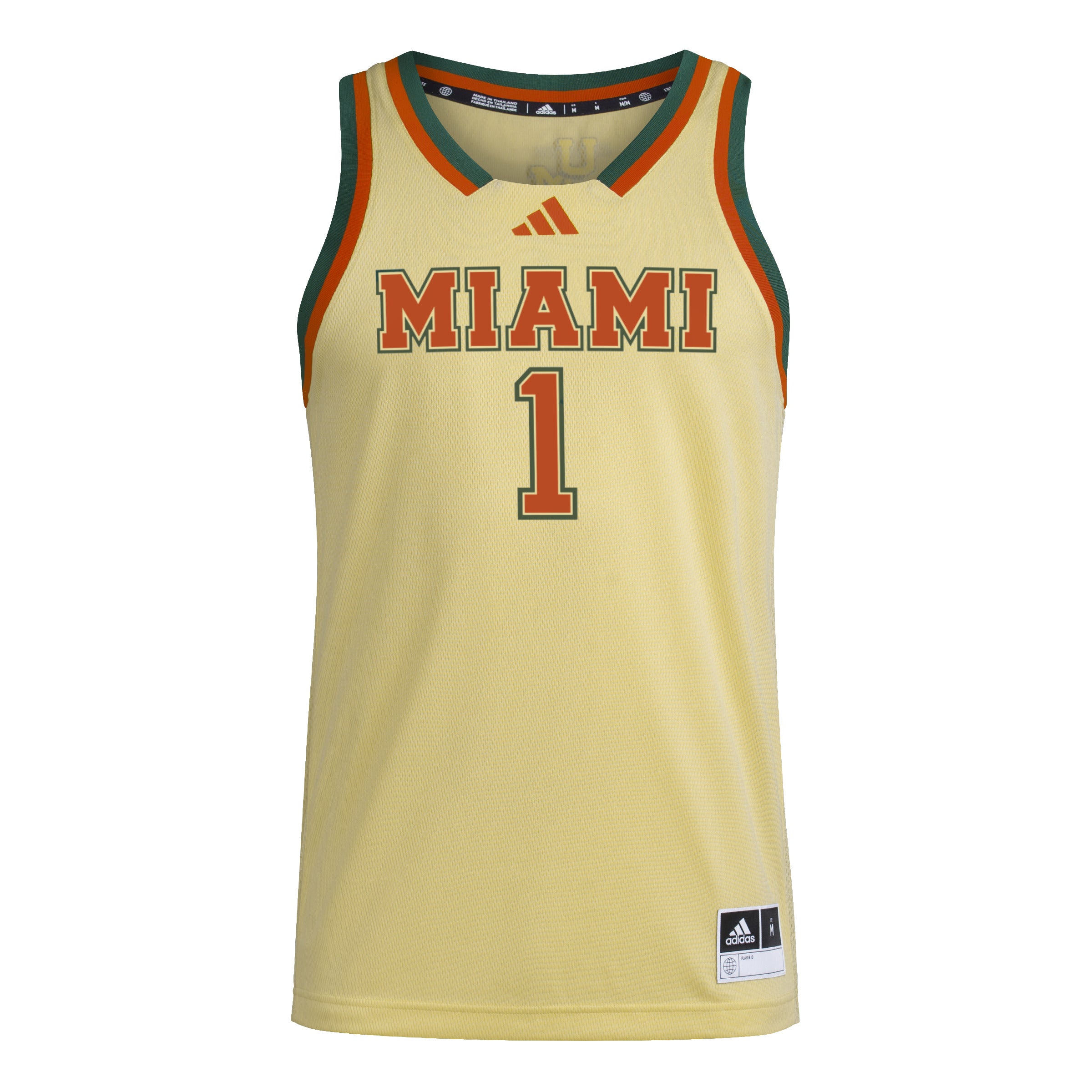 Miami Hurricanes adidas 2023 Swingman Basketball Jersey - Almond Yello