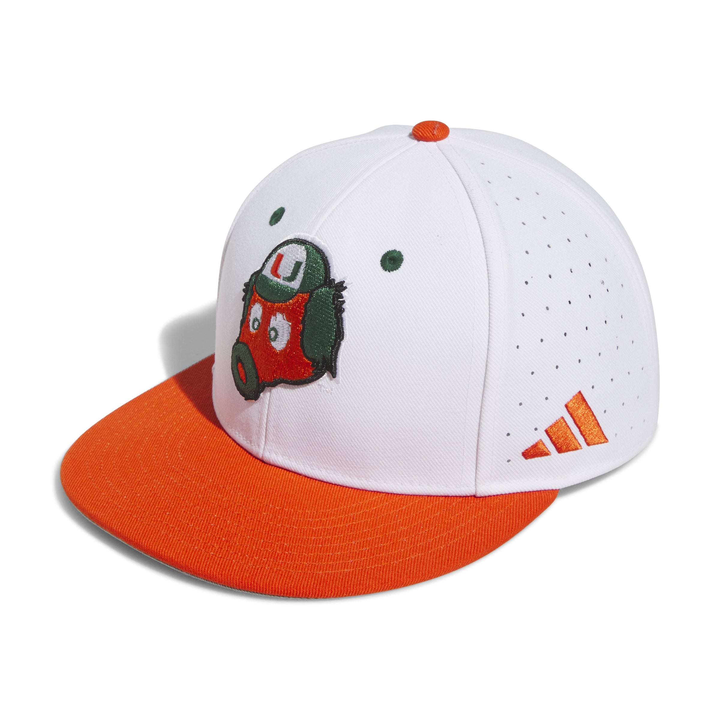 Miami Hurricanes Adidas On Field Maniac Perforated Fitted Baseball Hat - White 7