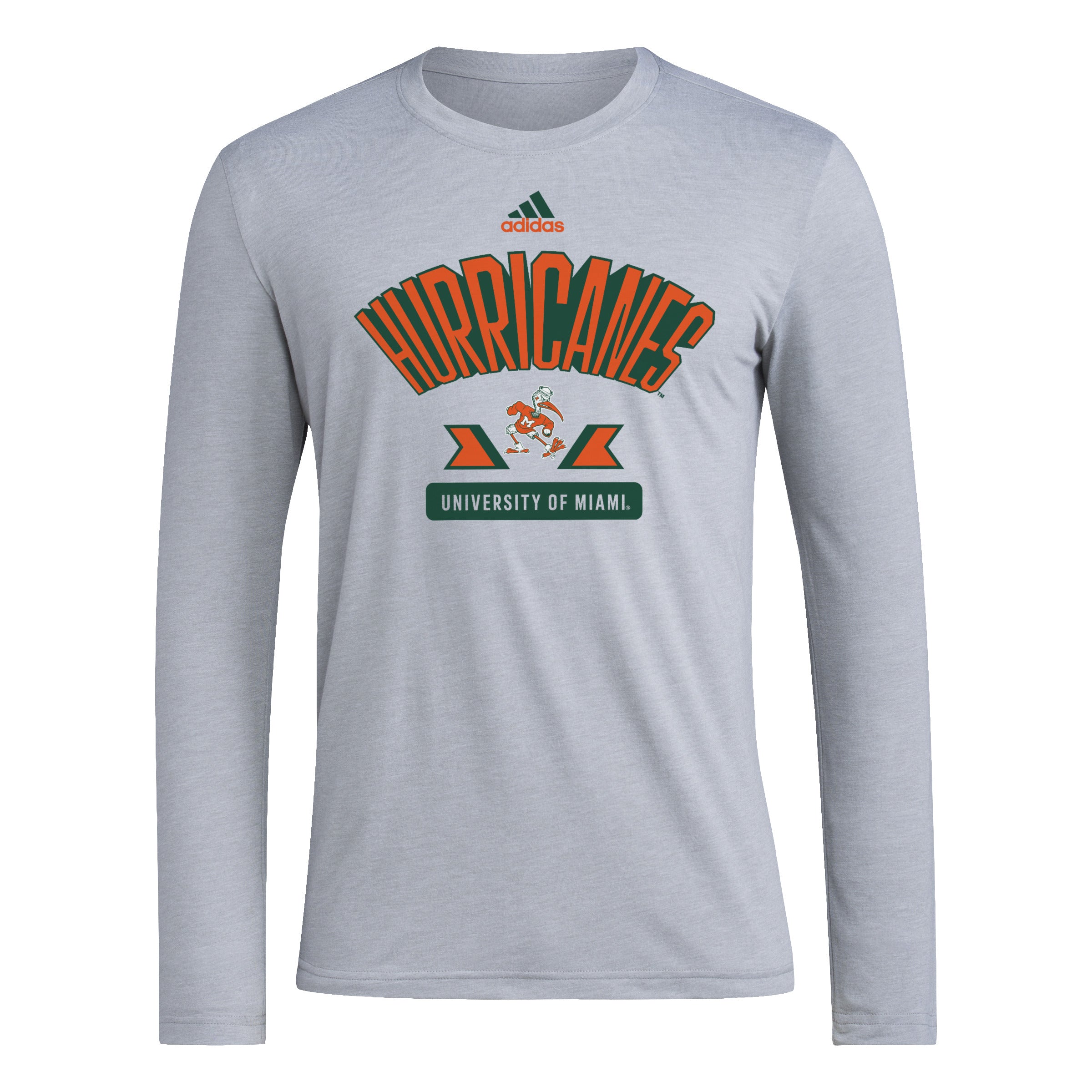 Miami Hurricanes adidas Tri Blend L S T Shirt Grey