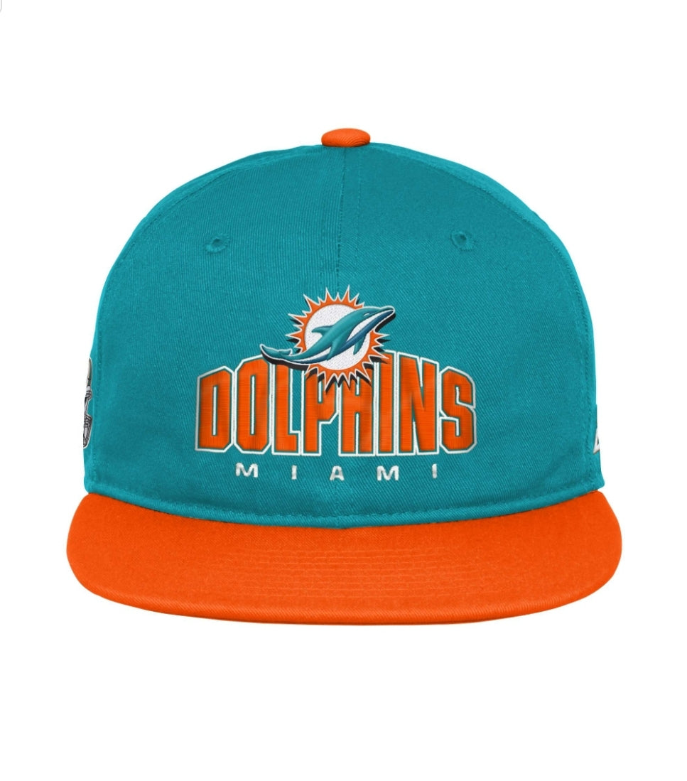 Miami Dolphins Youth Flat Brim Snapback Hat - Aqua/Orange