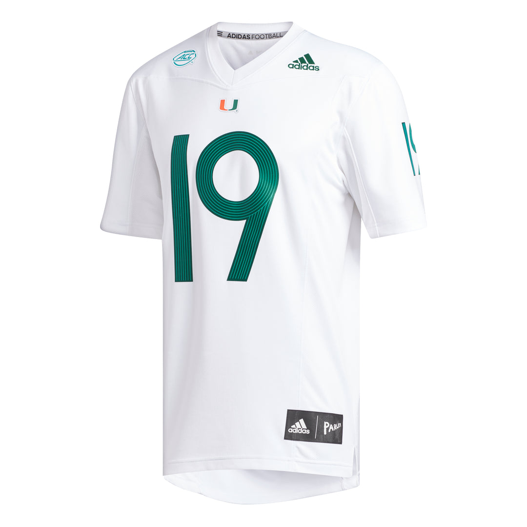 Adidas #19 Miami Hurricanes White 2019 Special Game Parley Premier Football Jersey Size: 4XL