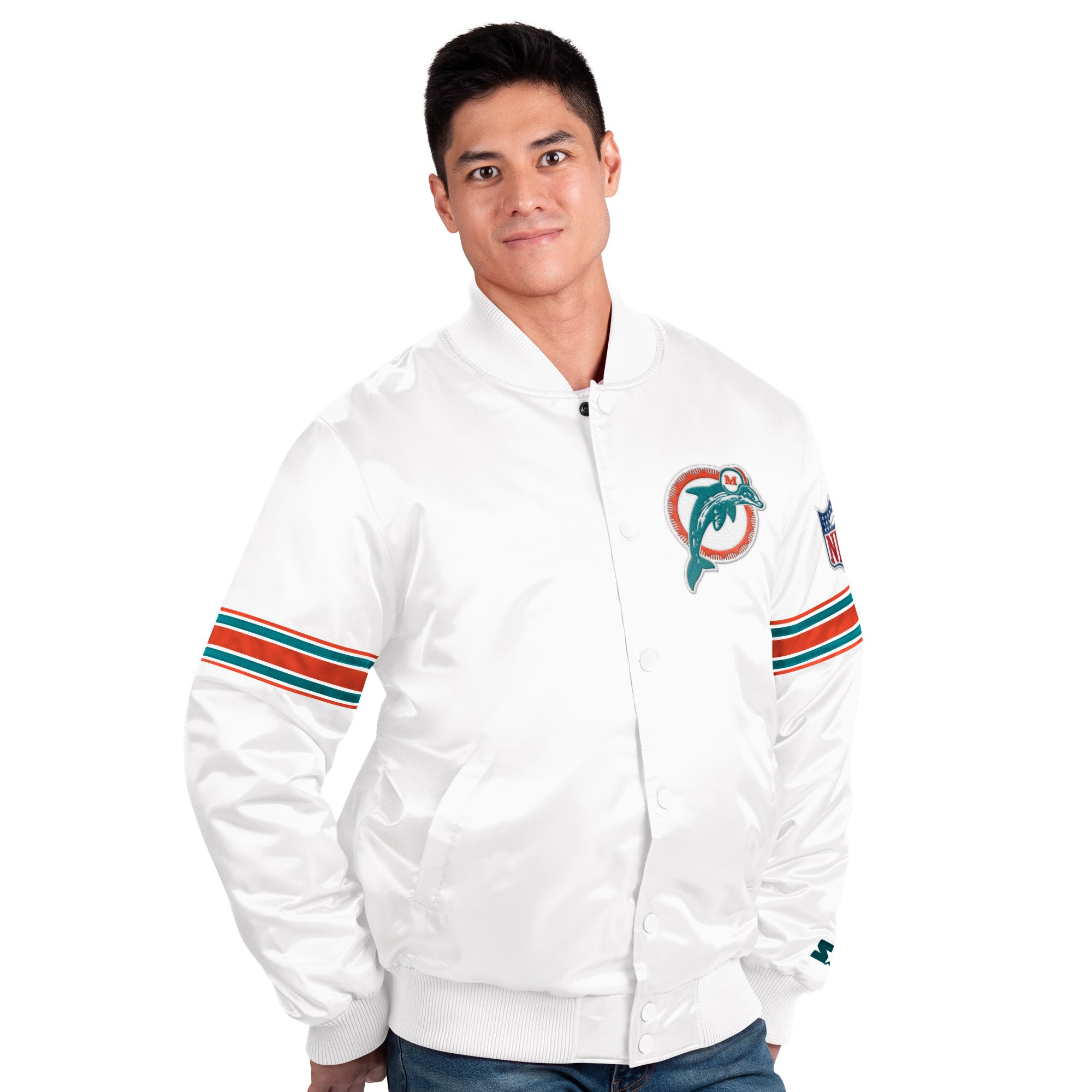Miami Dolphins Vintage Logo Classic Starter Jacket- White XL