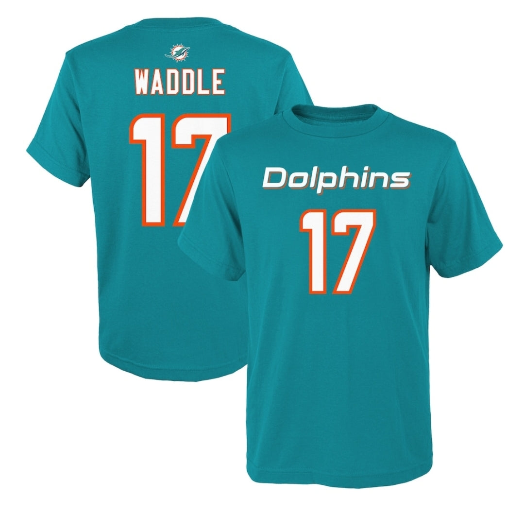 Outerstuff Youth Jaylen Waddle Aqua Miami Dolphins Mainliner Name & Number T-Shirt