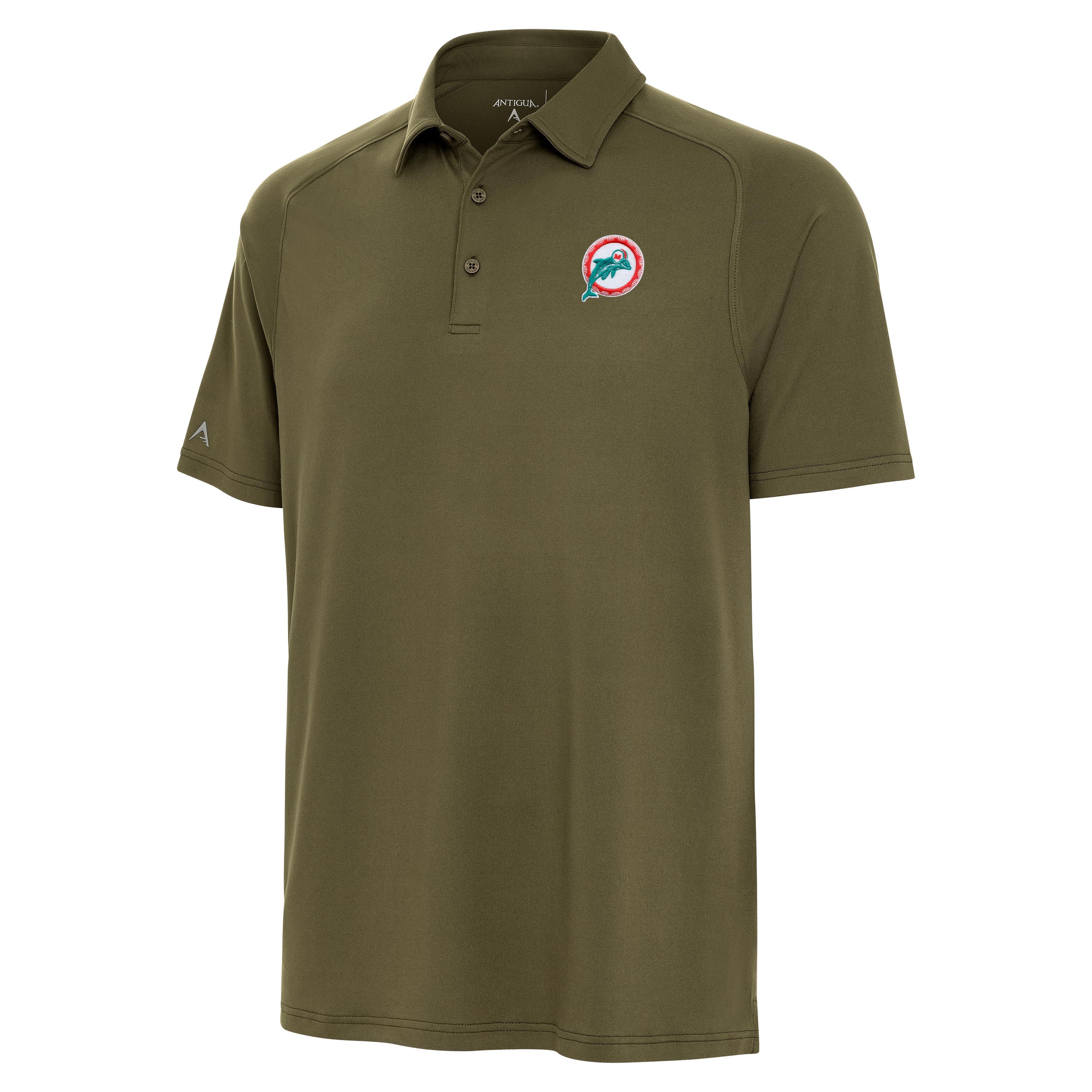 Miami Dolphins Antigua Throwback Logo Set Polo - Olive Green