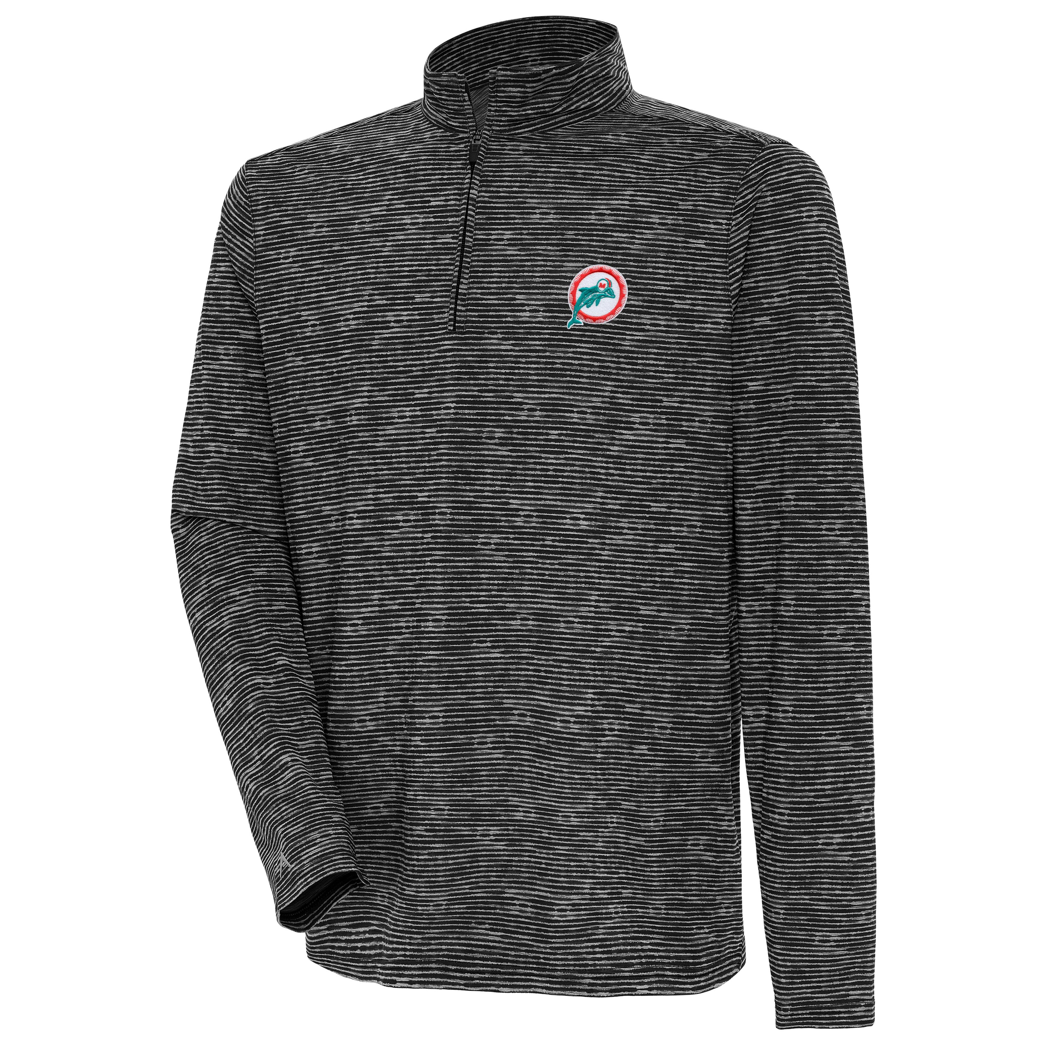 Miami Dolphins Antigua Determined 1/4 Zip Pullover  - Black/Grey