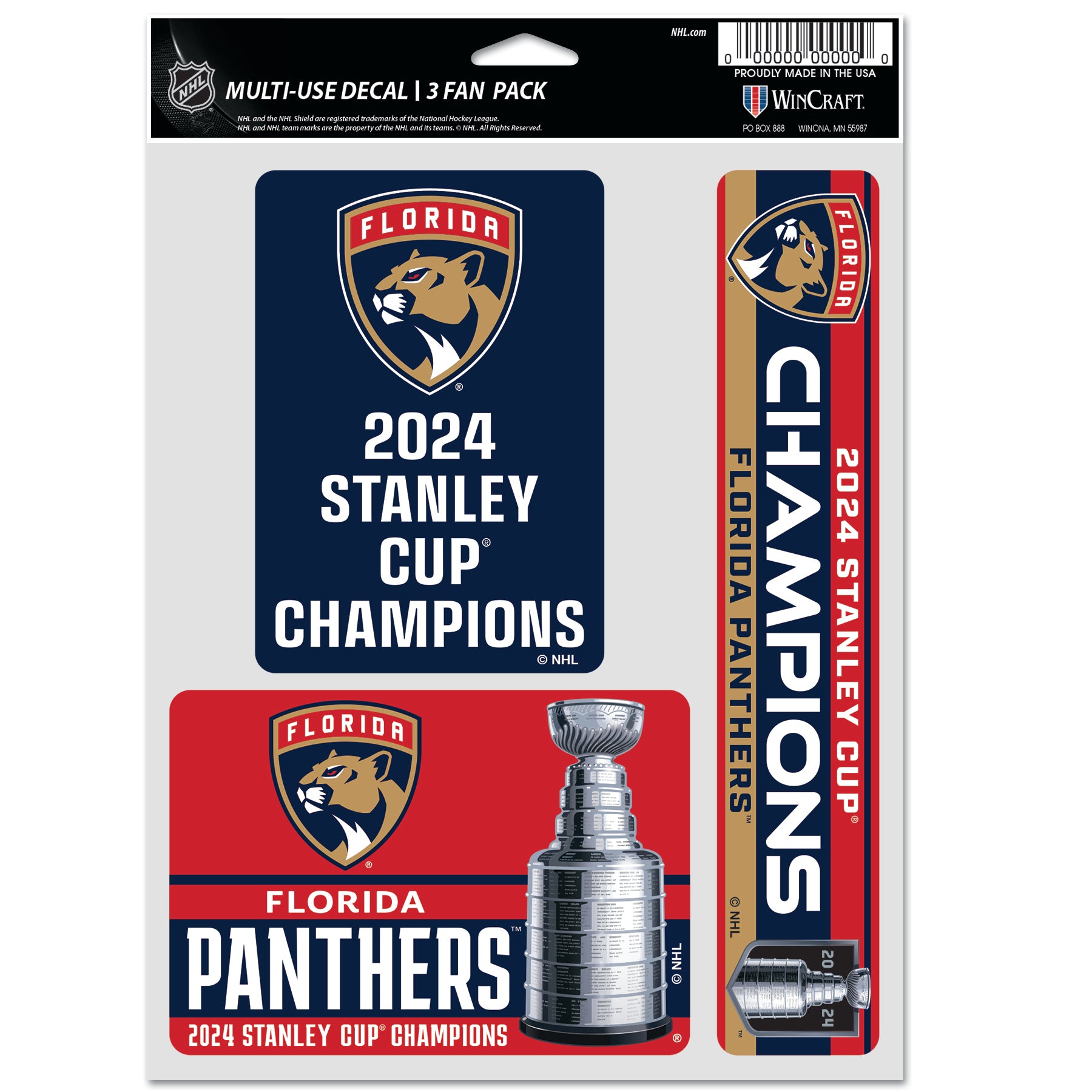 Florida Panthers 2024 Stanley Cup Champions Fan Decal Set of 3