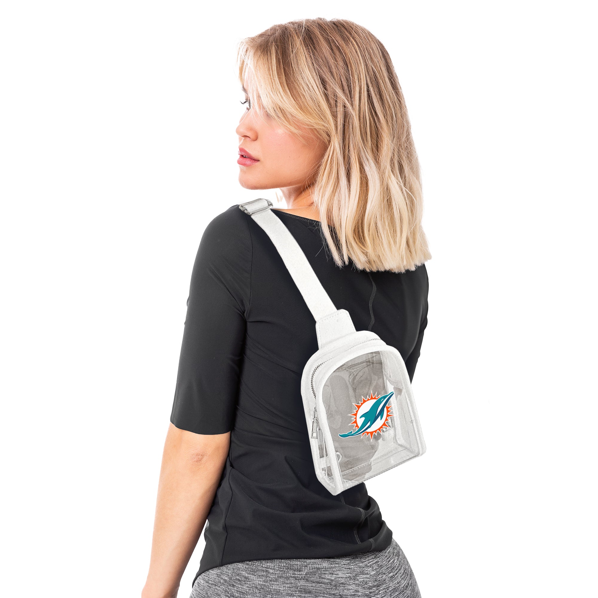 Miami Dolphins Mini Sling Clear Bag - White Strap