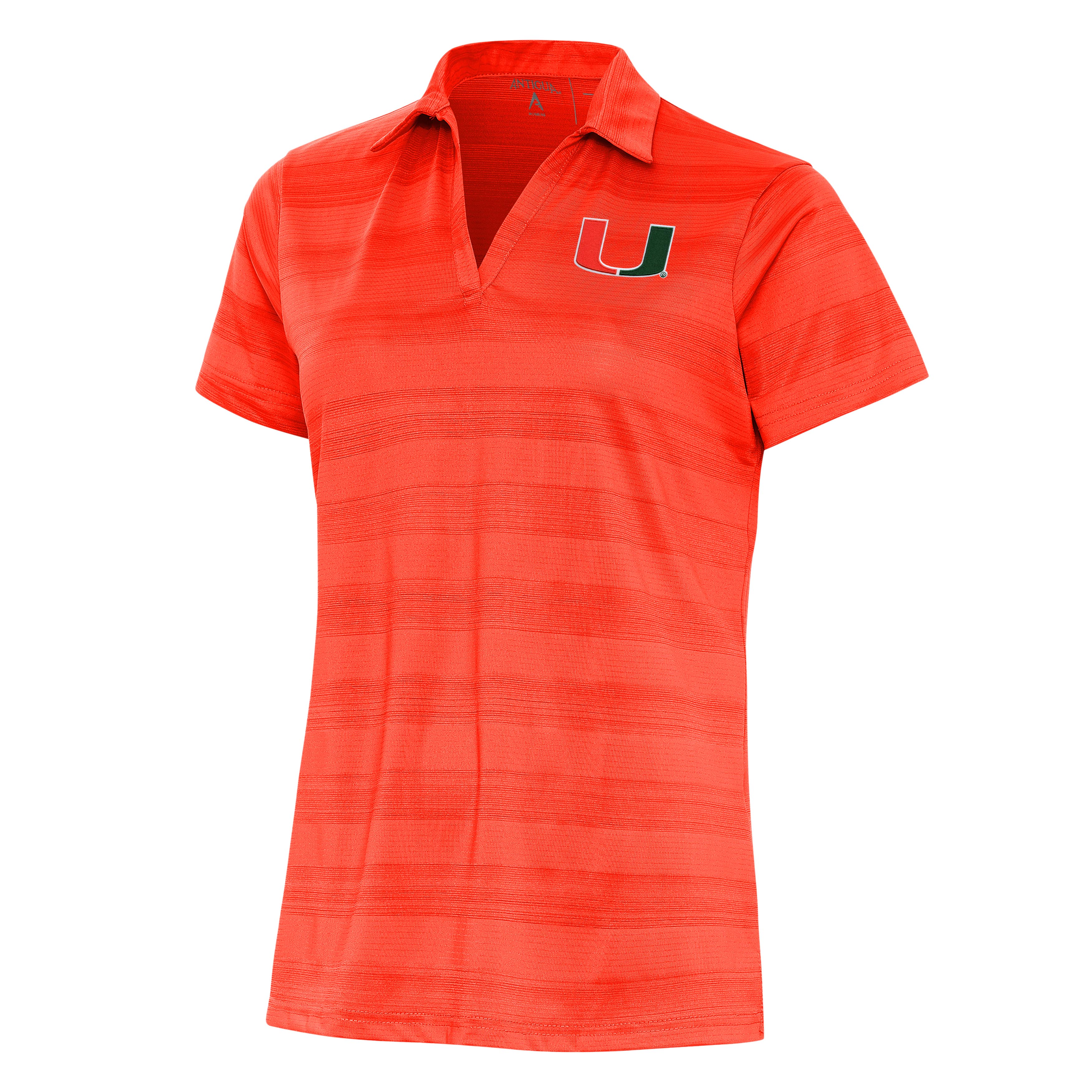 Miami Hurricanes  Women's Antigua Compass U Logo V-Neck Polo - Mango/Orange