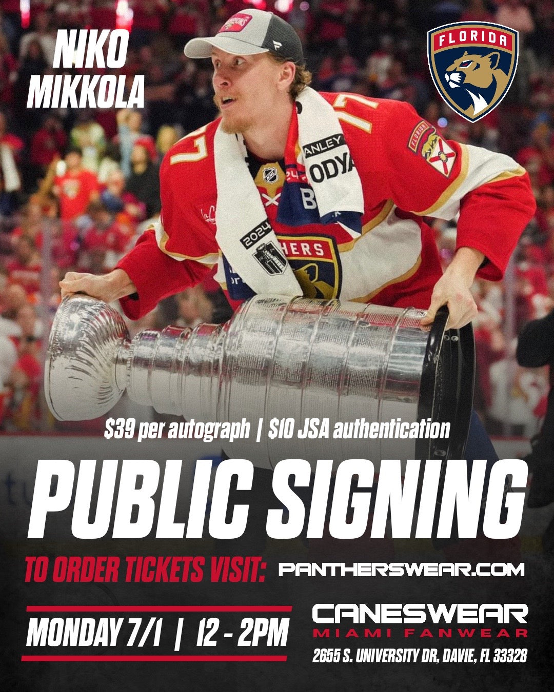 Florida Panthers Niko Mikkola Autograph Ticket