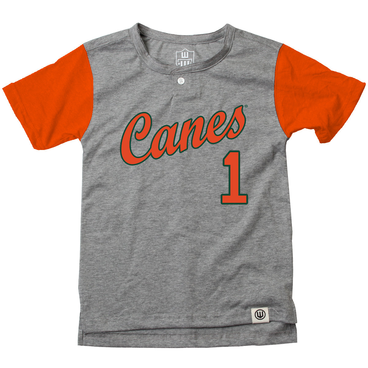 Miami Hurricanes Wes and Willy Youth Baseball Henley T-Shirt - Grey/Orange