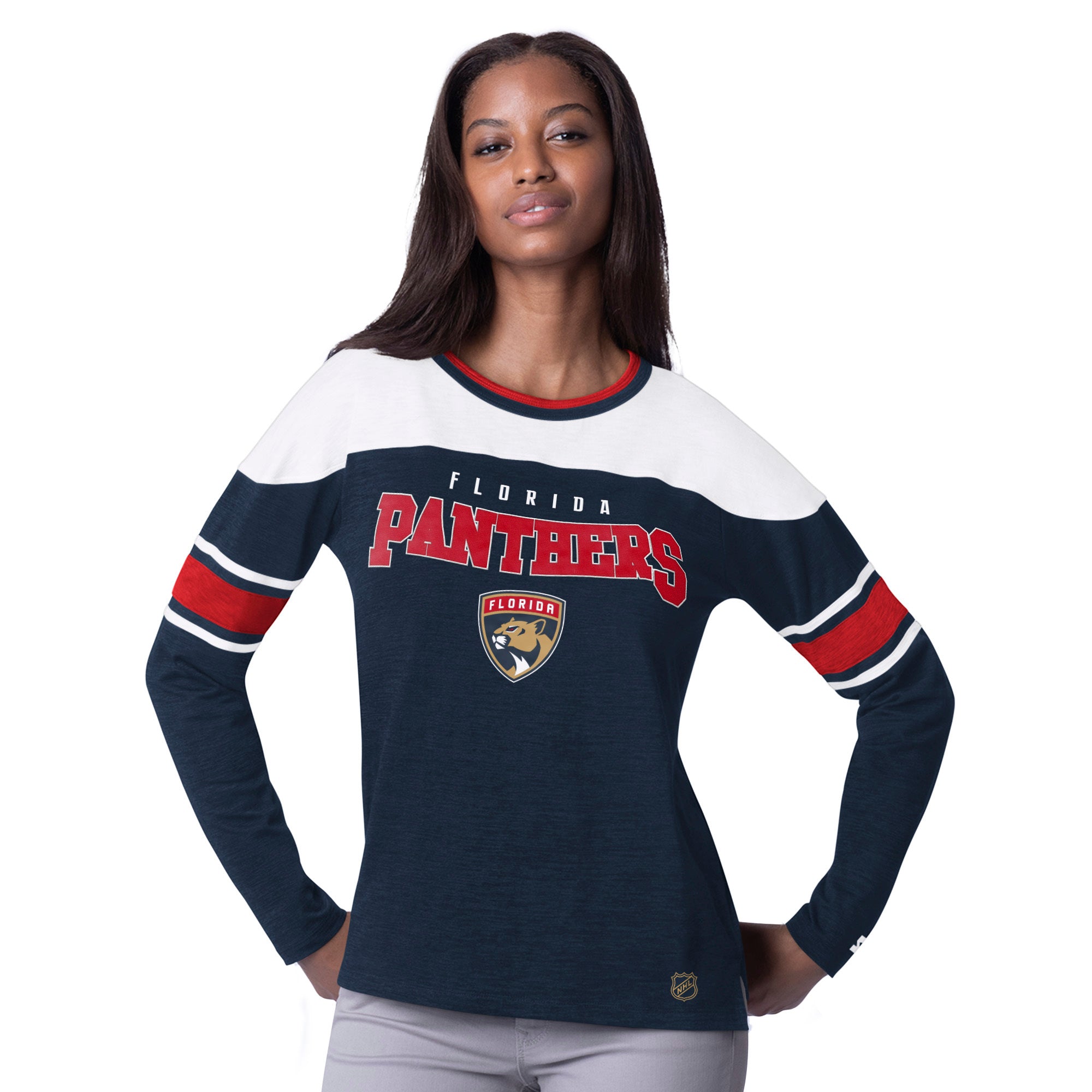 Florida Panthers Glll  Women's  L/S V-Neck T-Shirt - Navy / White / Red