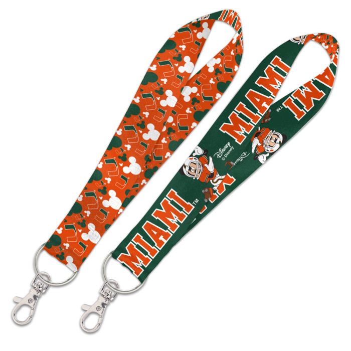 Miami Hurricanes Mickey Mouse Disney Double Sided Lanyard Key Strap - 1"