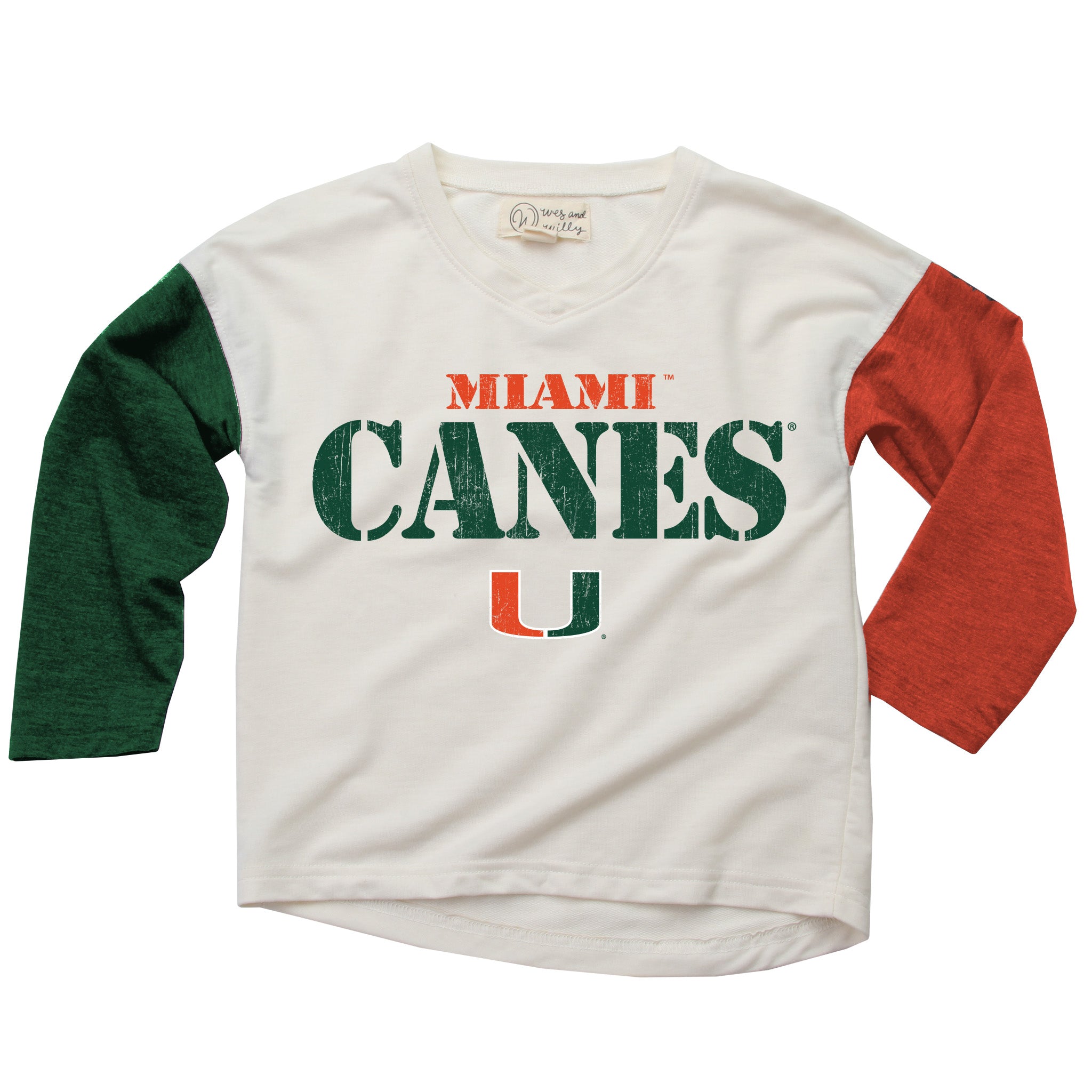 Miami Hurricanes Wes and Willy Youth Girls Color Block Long Sleeve T-Shirt - Cream