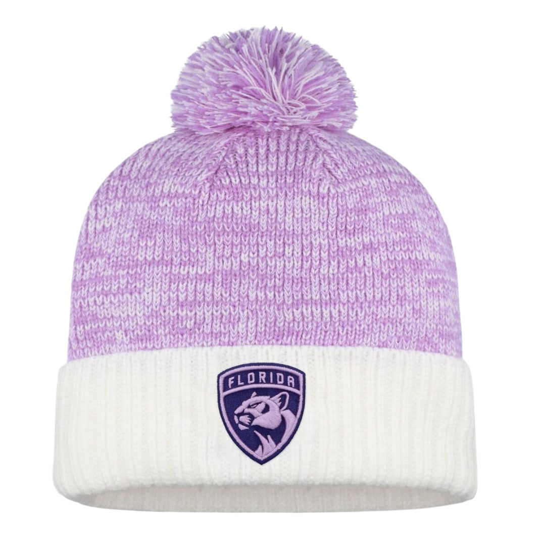 Florida Panthers Fanatics Hockey Fights Cancer Pom Cuffed Beanie - Purple/White