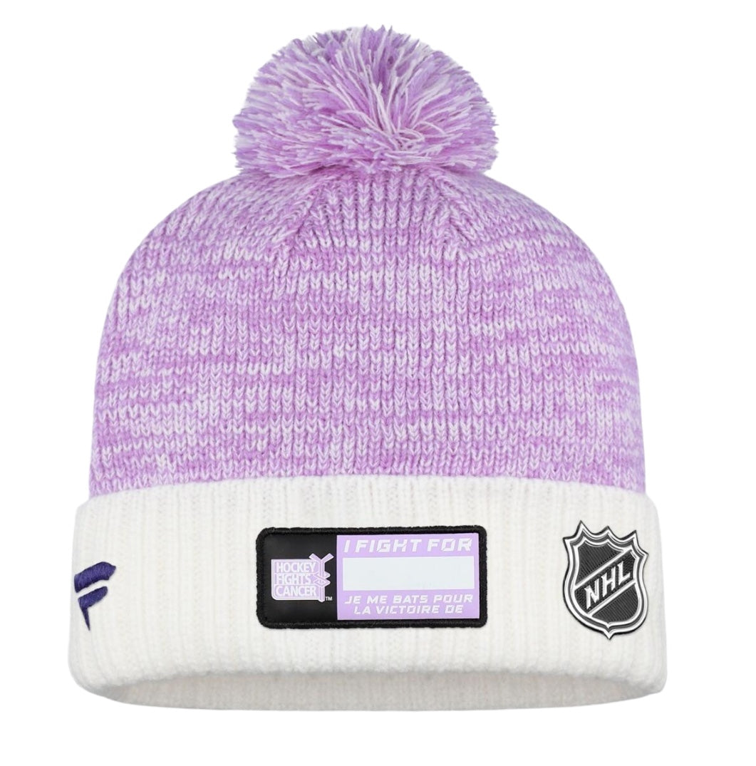 Florida Panthers Fanatics Hockey Fights Cancer Pom Cuffed Beanie - Purple/White