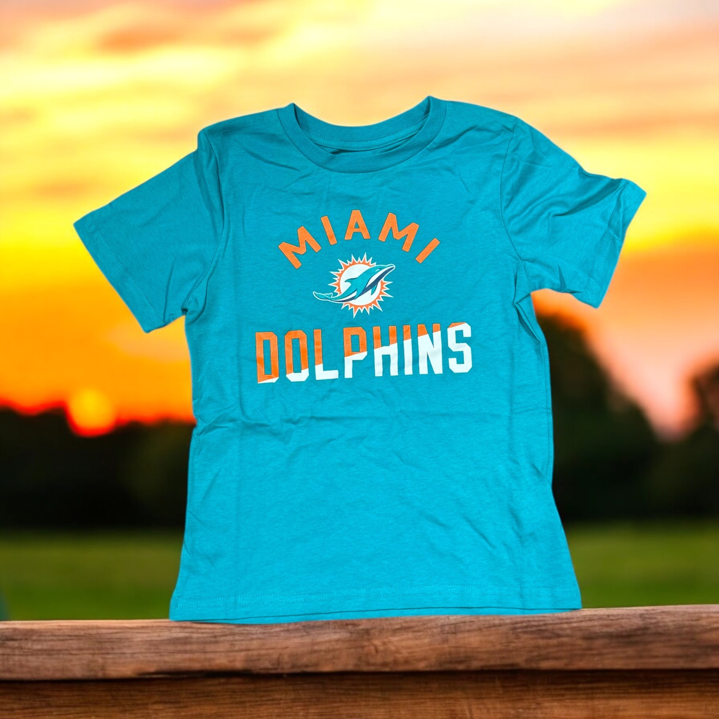 Miami Dolphins Split Color Wordmark Kids T-Shirt - Aqua