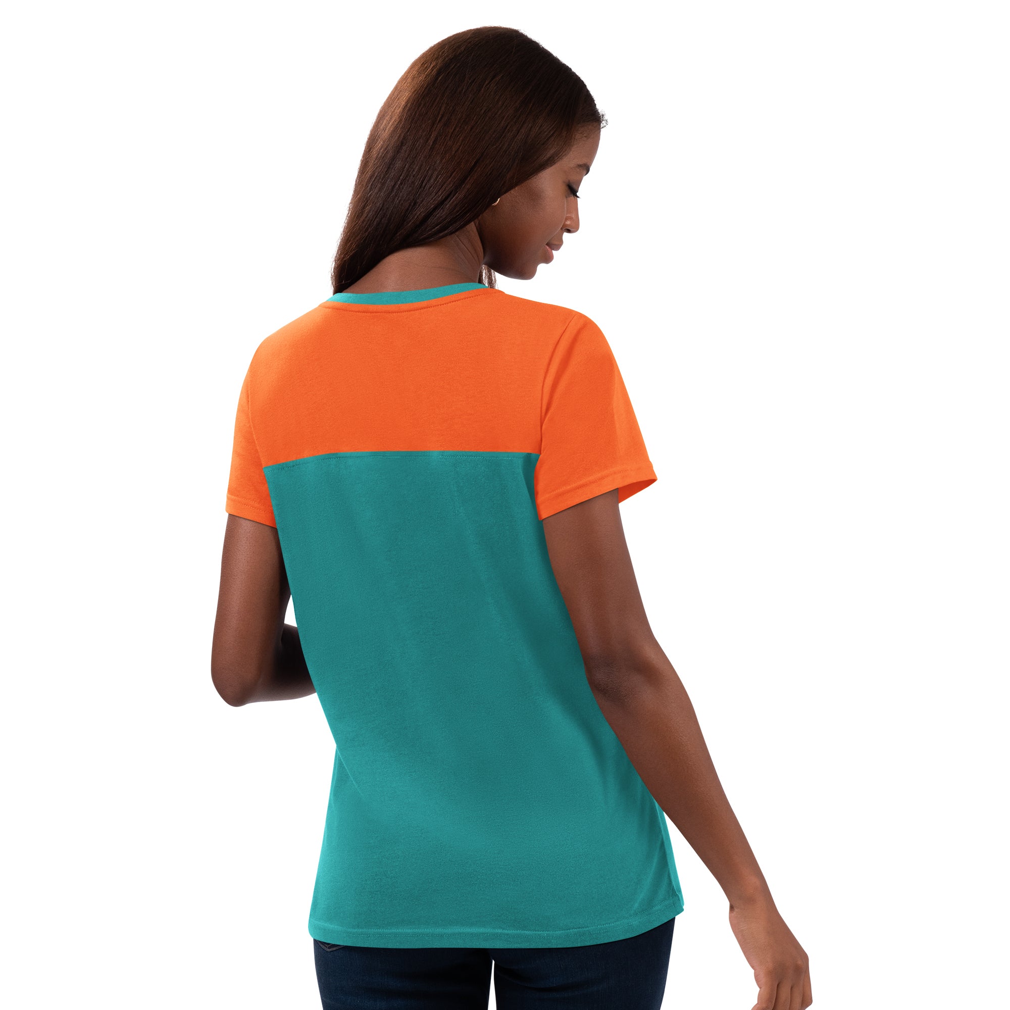 Teal shirt with outlet orange