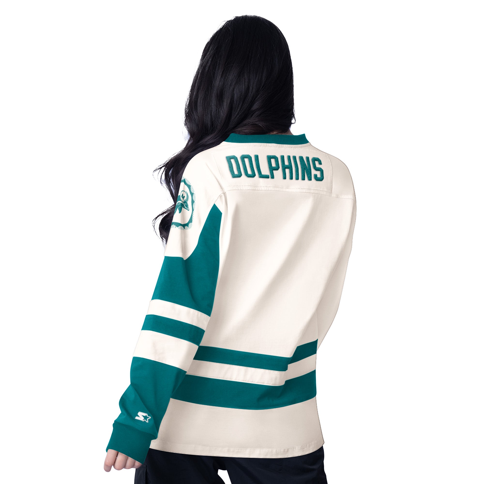 Miami Dolphins Women's Starter Historic Laced Pullover - Cream/Aqua