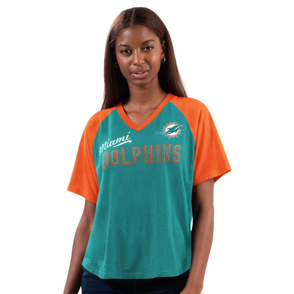 Women's New Era Orange Miami Marlins Jersey V-Neck T-Shirt