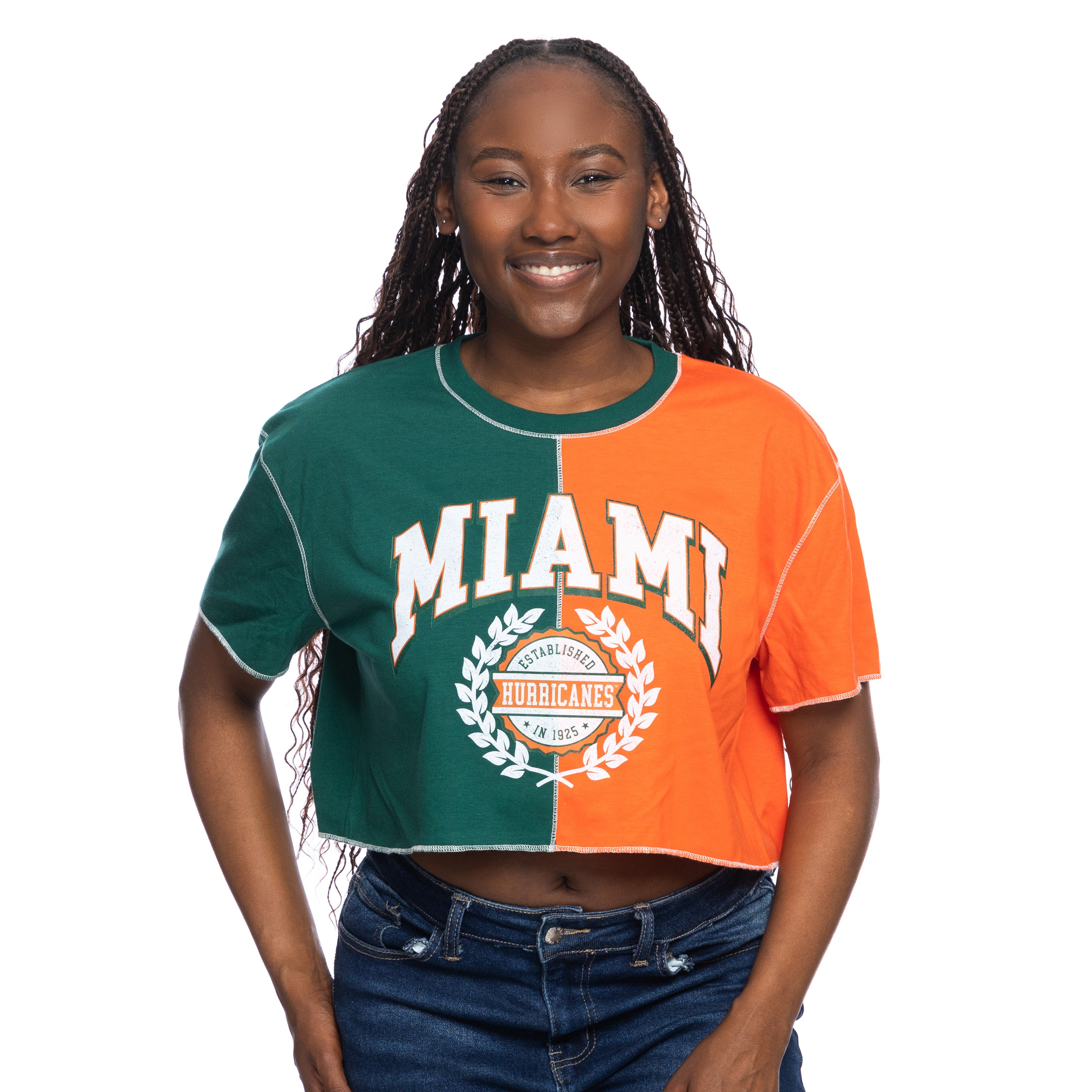 Miami Hurricanes ZooZatz Established 1925 Color Block Crop - Orange/Green