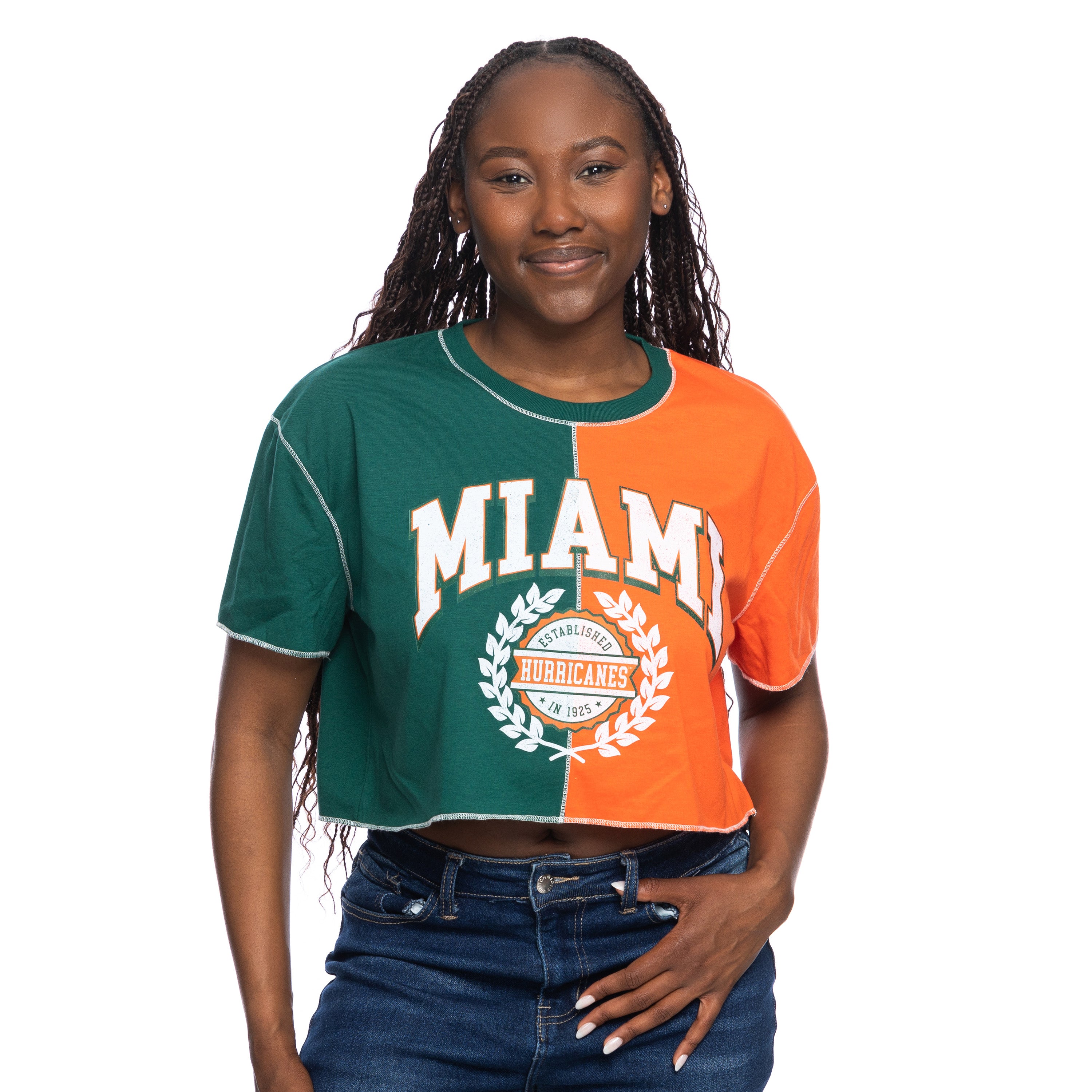 Miami Hurricanes ZooZatz Established 1925 Color Block Crop - Orange/Green