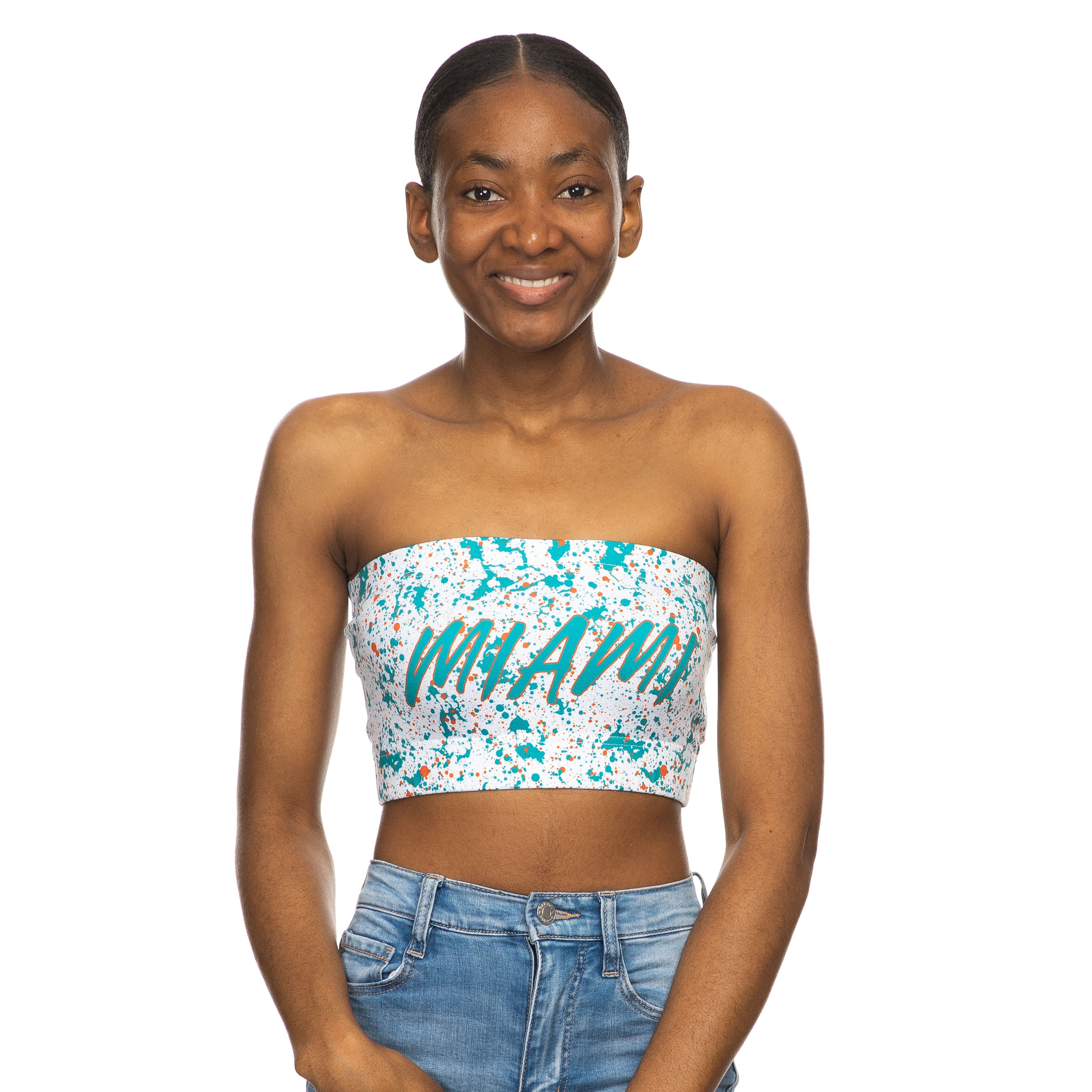 Miami Dolphins ZooZatz Miami Splatter Bandeau - White/Aqua