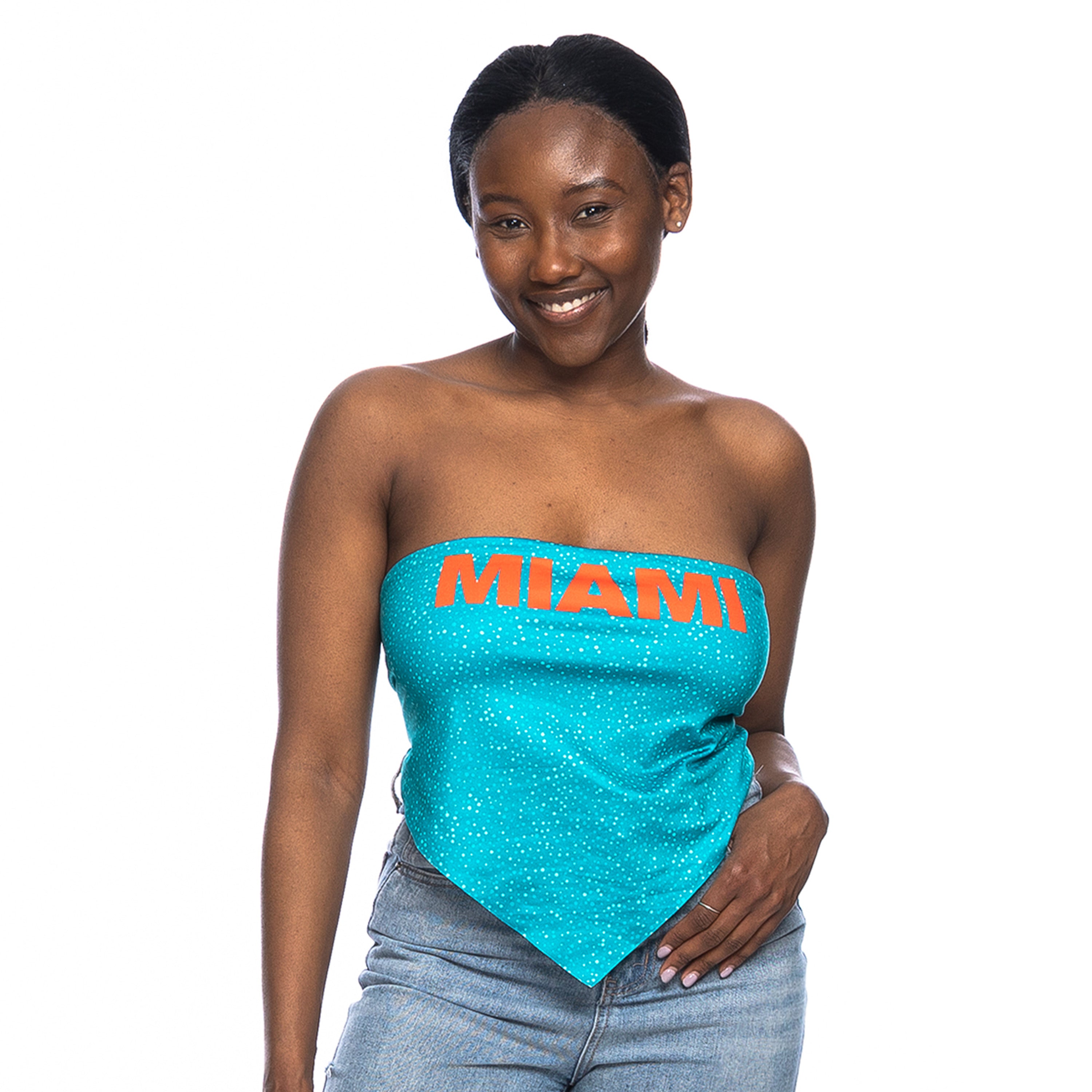 Miami Dolphins ZooZatz Women's Tie Back Rain Drops Bandana Bandeau - Aqua