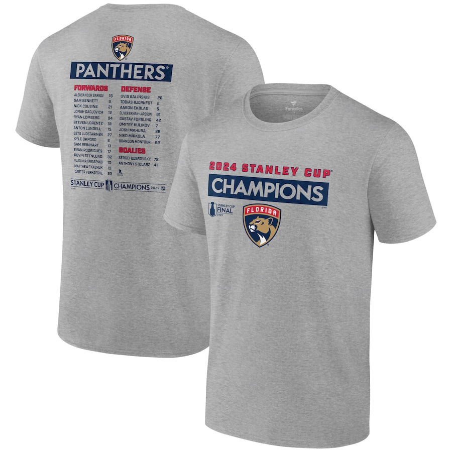 Florida Panthers 2024 Stanley Cup Champions Team Roster T-Shirt - Grey