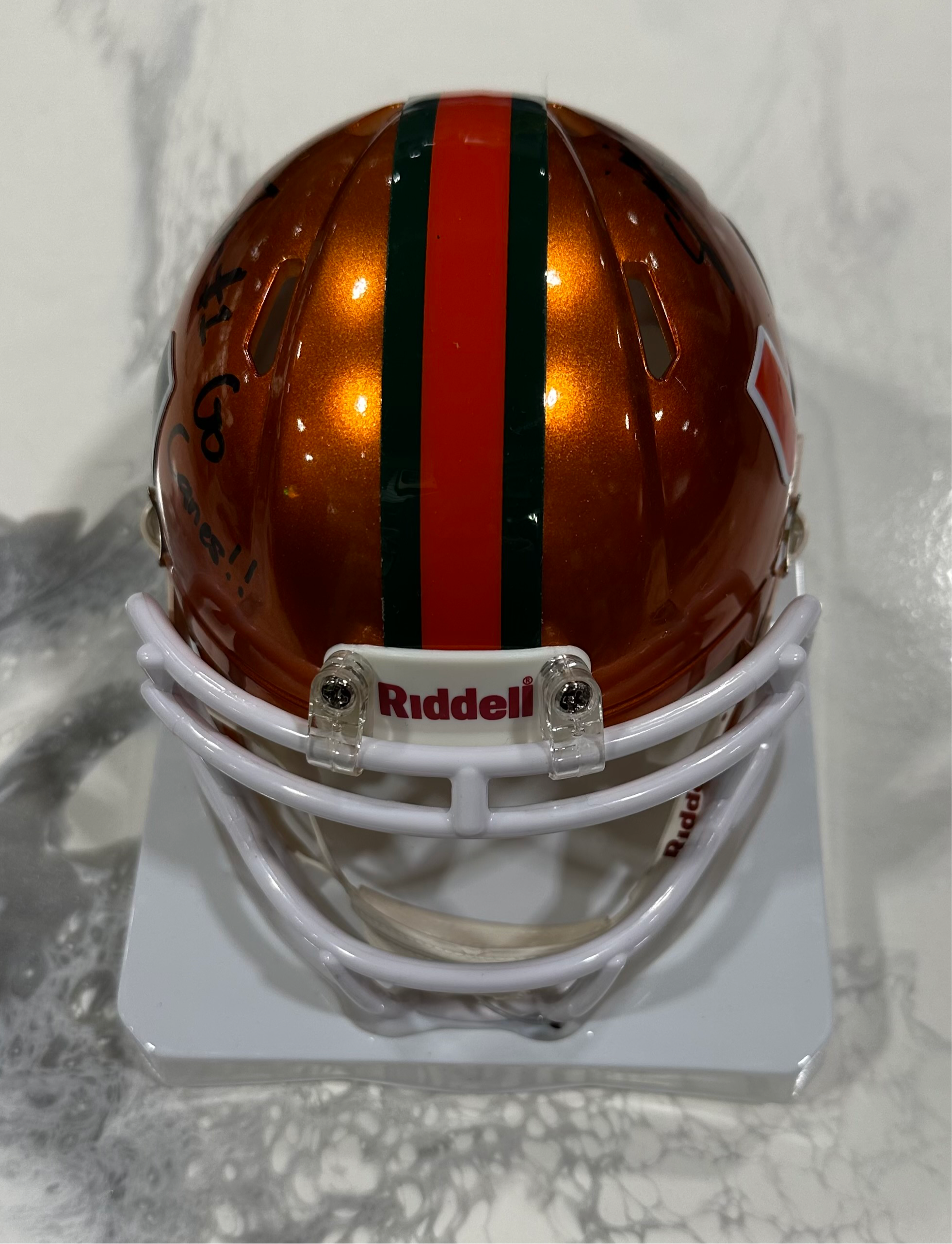 Miami Hurricanes Mauigoa Brothers Autographed Flash Alternate Speed Riddell MINI Helmet - Orange