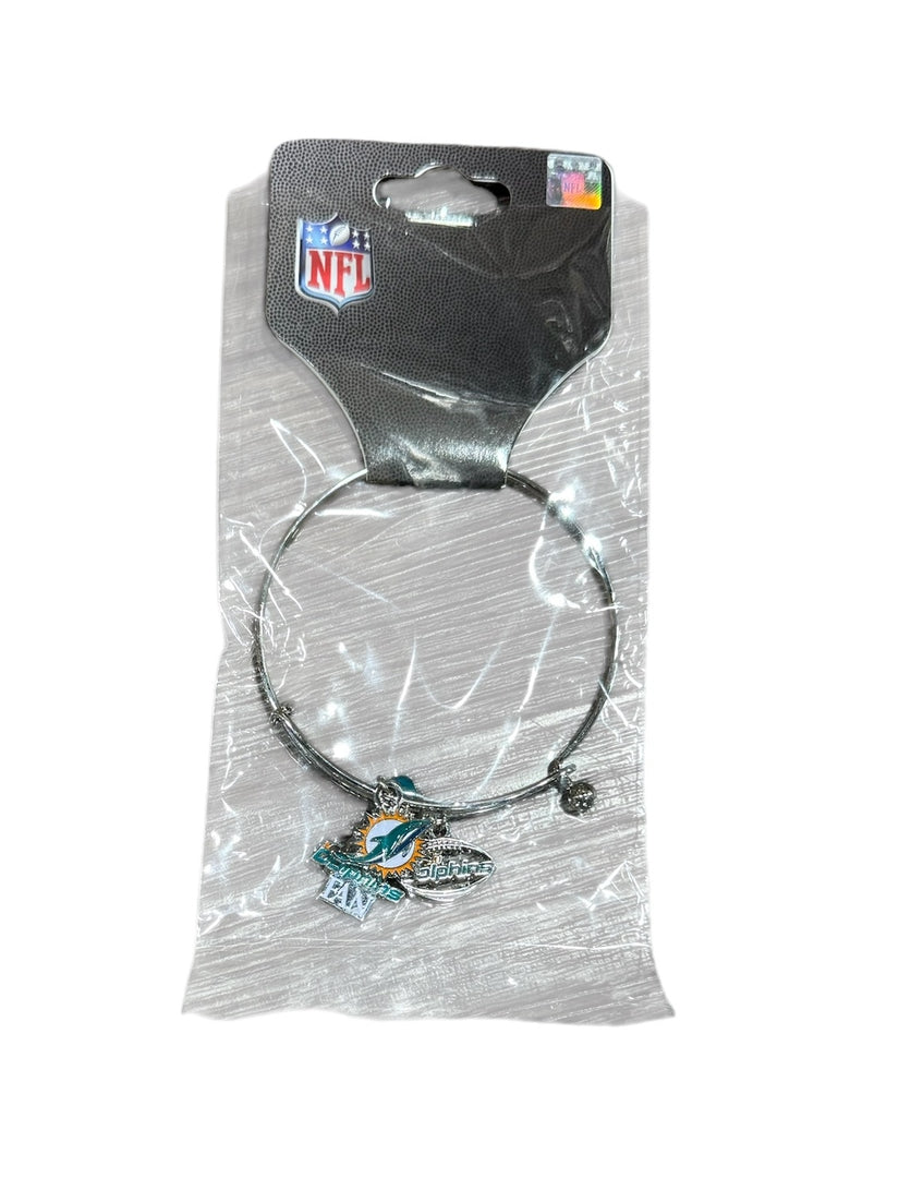 Miami Dolphins #1 Charm Bangle Bracelet - Silver