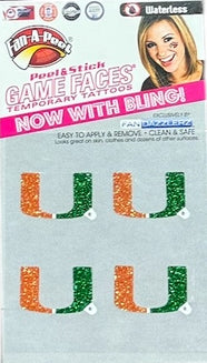 Miami Hurricanes Game FacesWaterless Bling Glitter Tattoo - 4 Pack