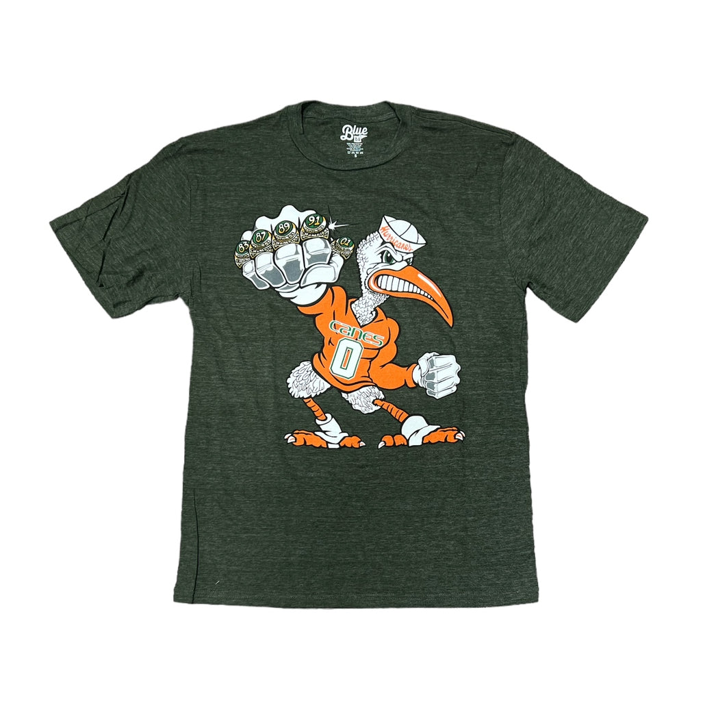 Miami Hurricanes Men's 5 Rings Feathered POW Tri-Blend T-Shirt - Green