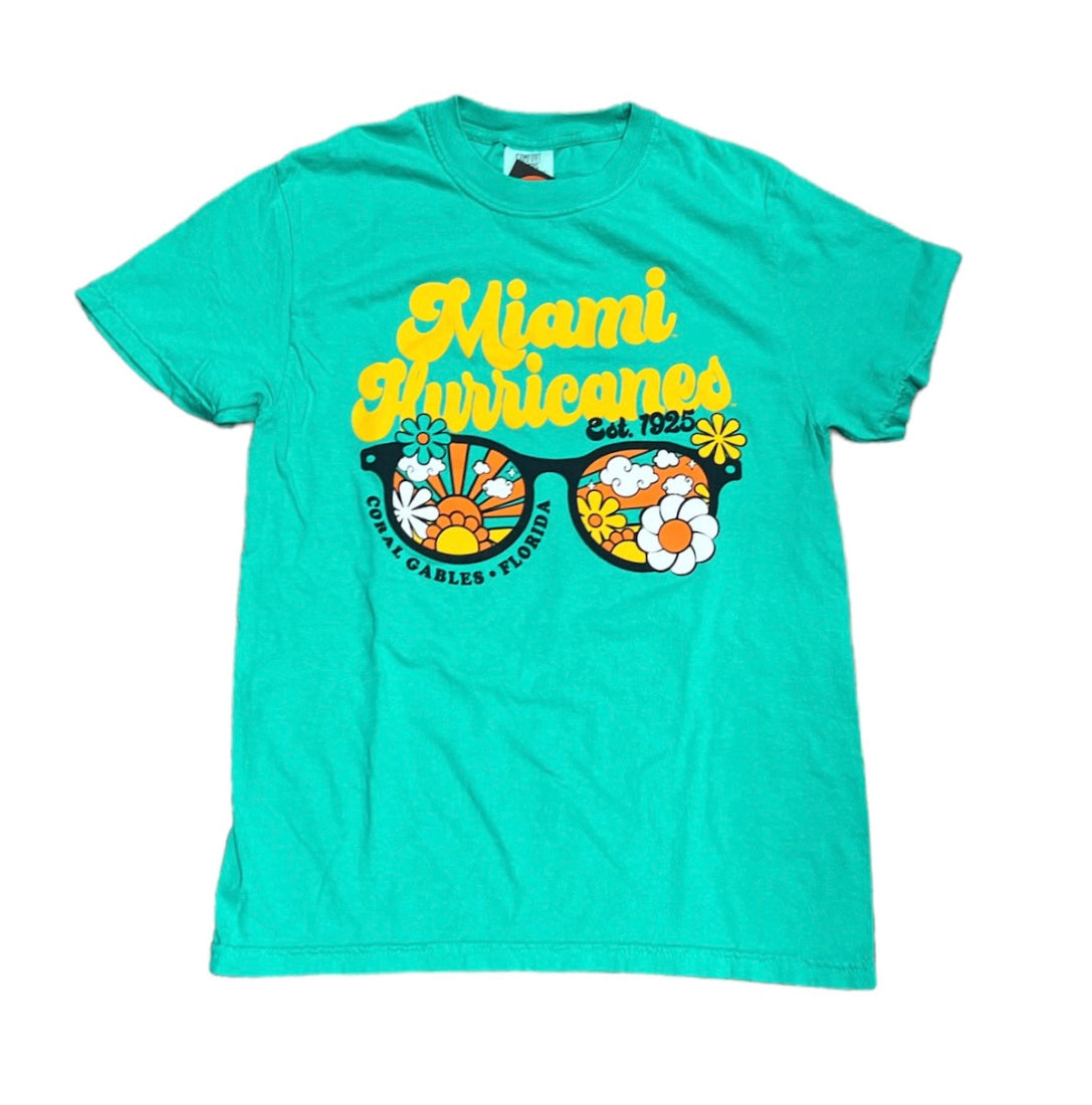 Miami Hurricanes Groovy Sunnies Comfort Color T-Shirt - Island Green