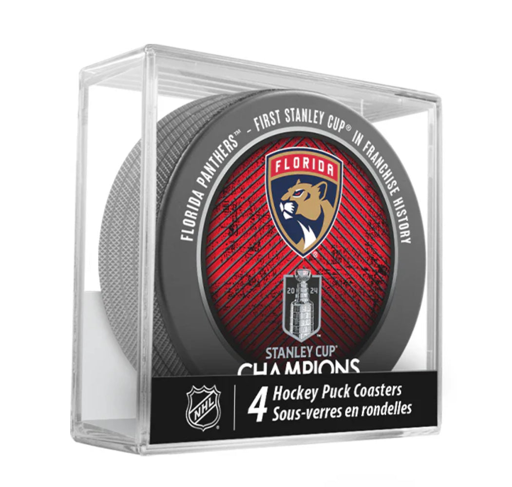 Florida Panthers 2024 Stanley Cup Champions Hockey Puck Drink Coasters (4-pack) In Cube