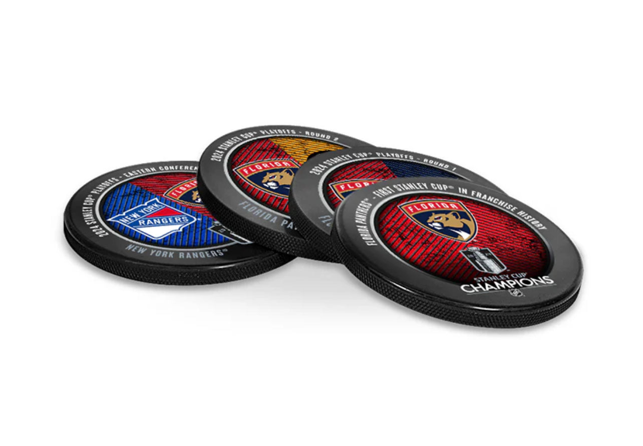 Florida Panthers 2024 Stanley Cup Champions Hockey Puck Drink Coasters (4-pack) In Cube