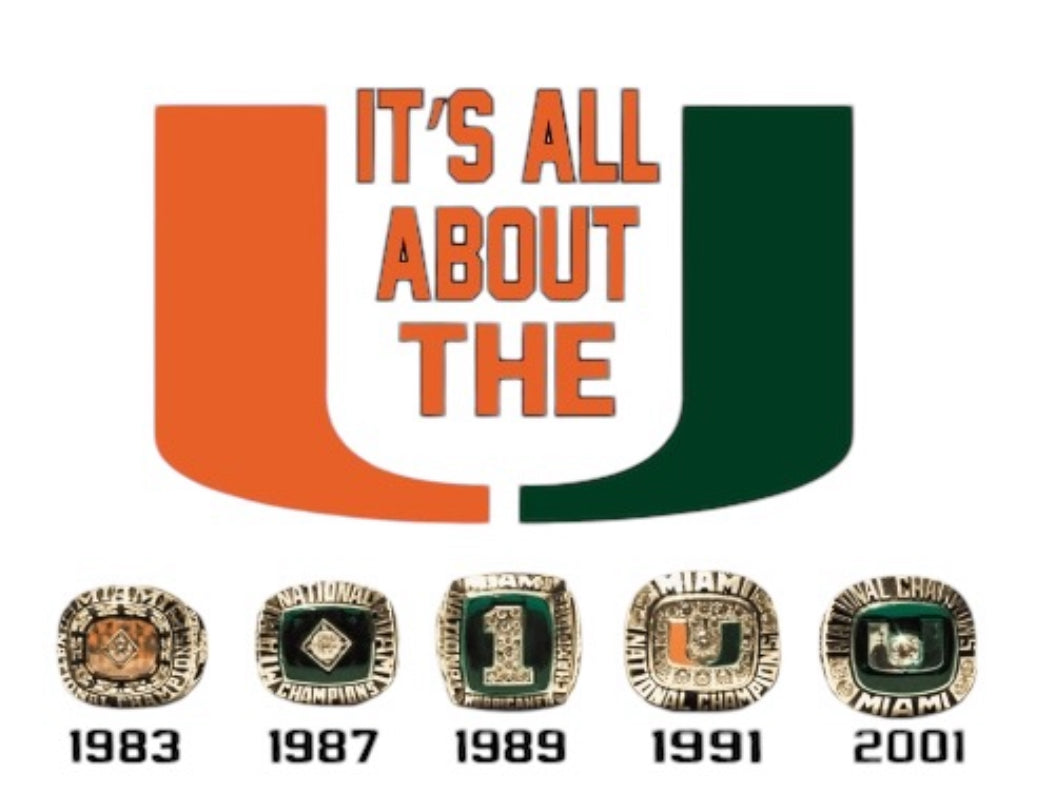 Miami Hurricanes 5 Rings All About The U T-Shirt - White