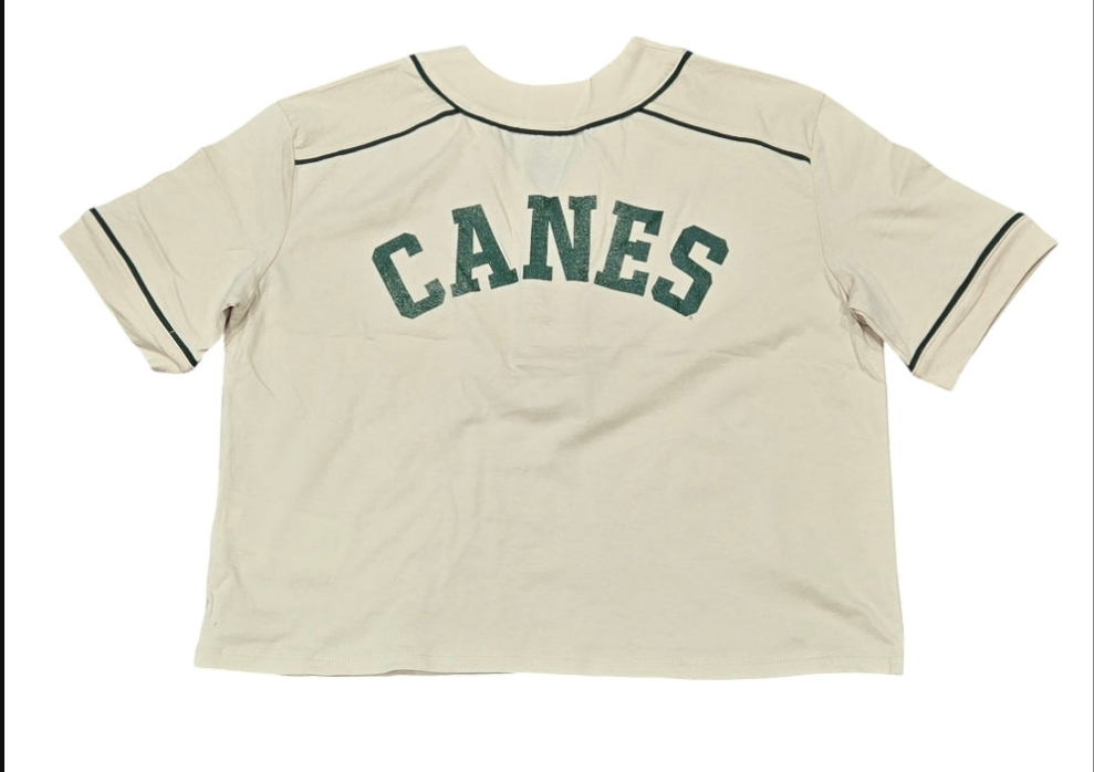 Miami Hurricanes Fanatics Dominant Force Crop Baseball Jersey T-Shirt - Tan