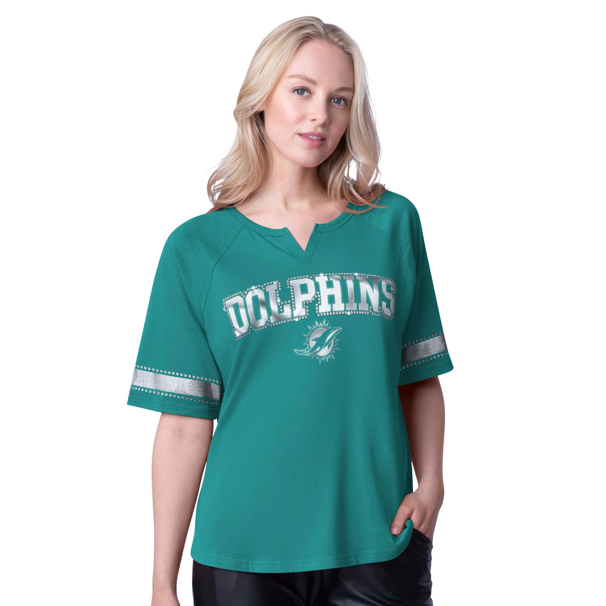 Miami Dolphins Glll Women's  V-Neck T-Shirt - Aqua