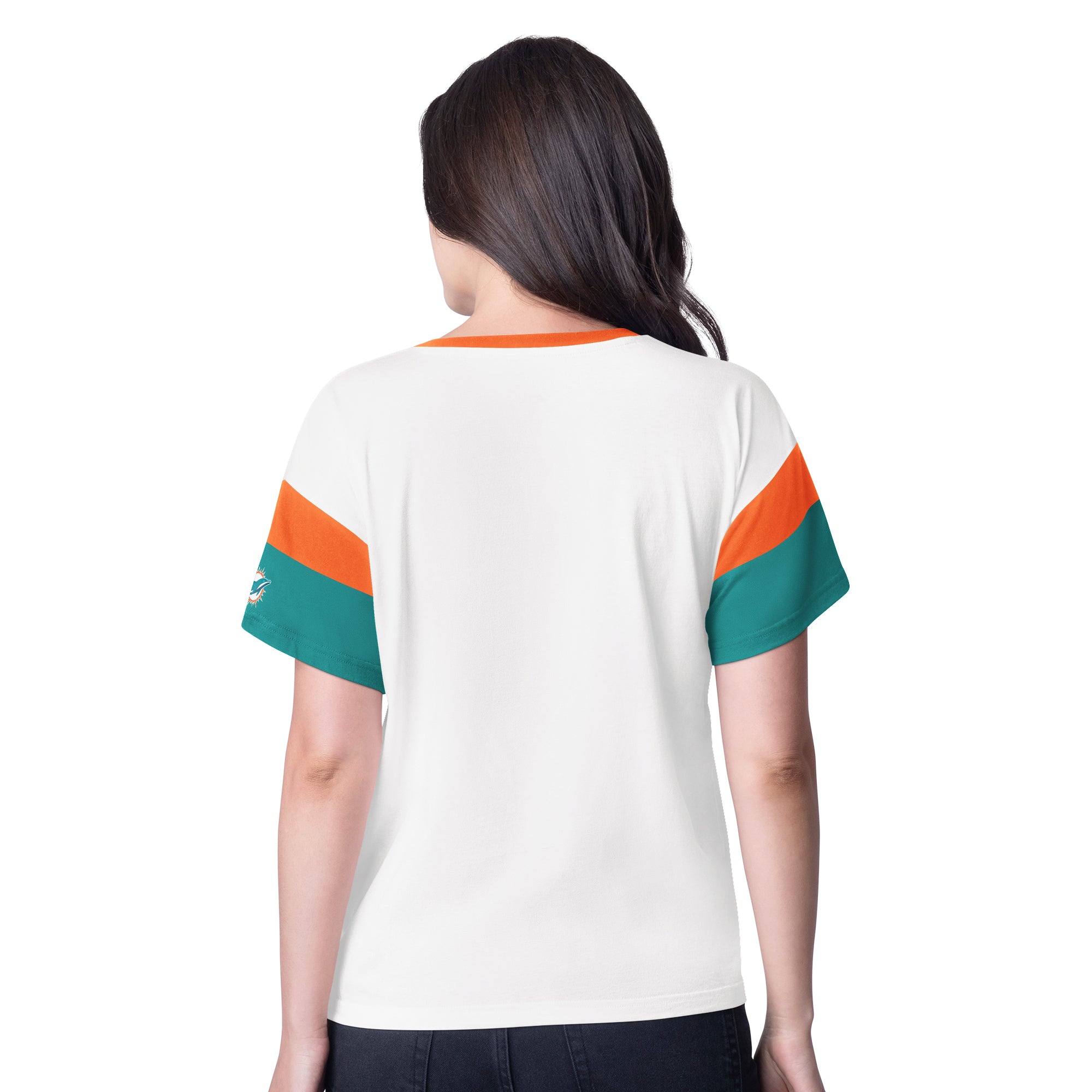 Miami Dolphins Glll  Women's  V-Neck T-Shirt - White / Aqua / Orange