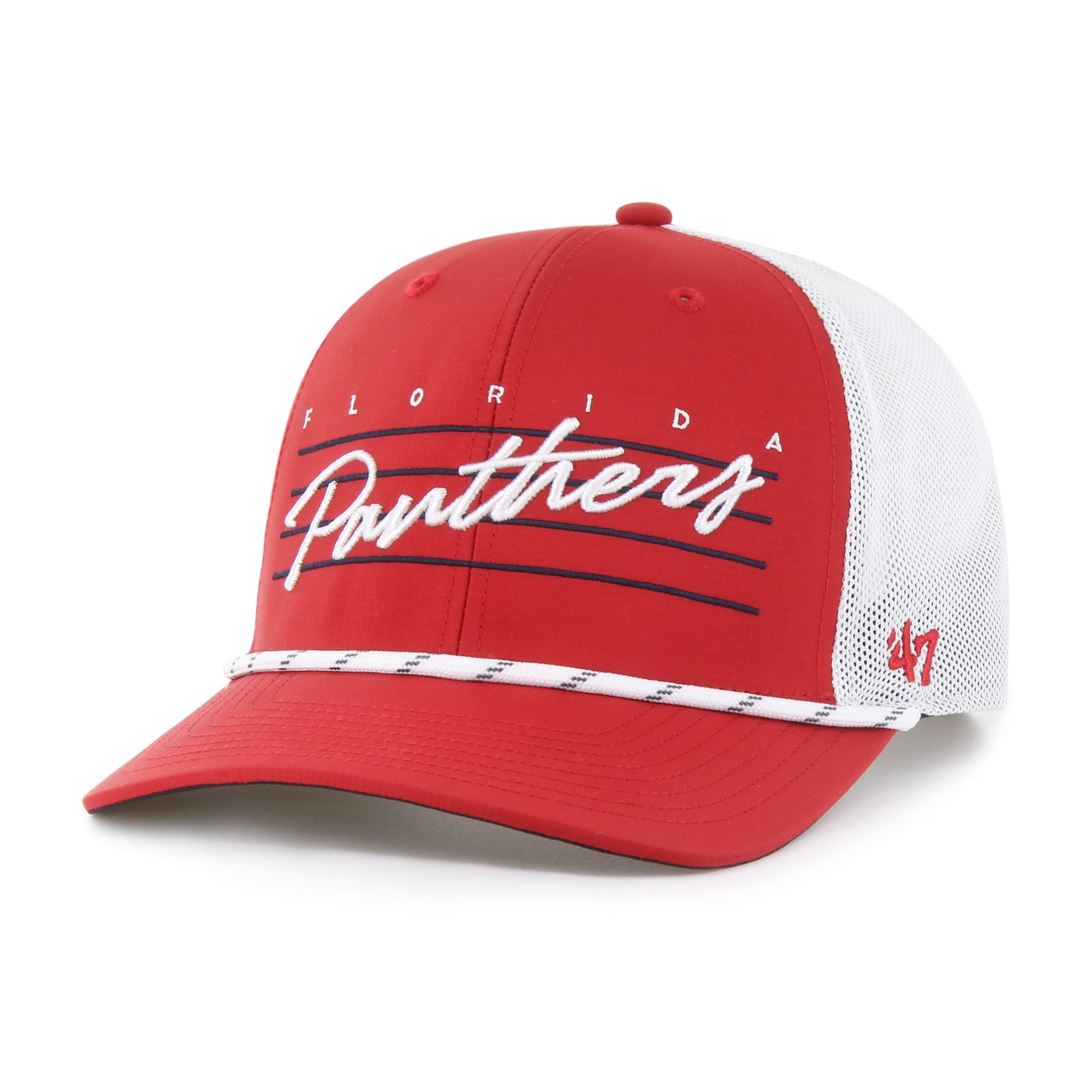 Florida Panthers '47 Brand Downburst Script Rope Trucker Hat - Red/White