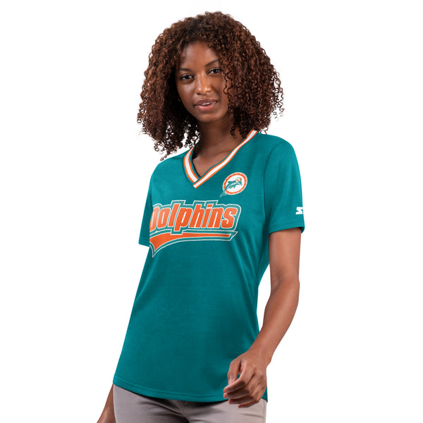 Miami Dolphins Starter Women's Rally Lace-Up 3/4 Sleeve T-Shirt - Aqua