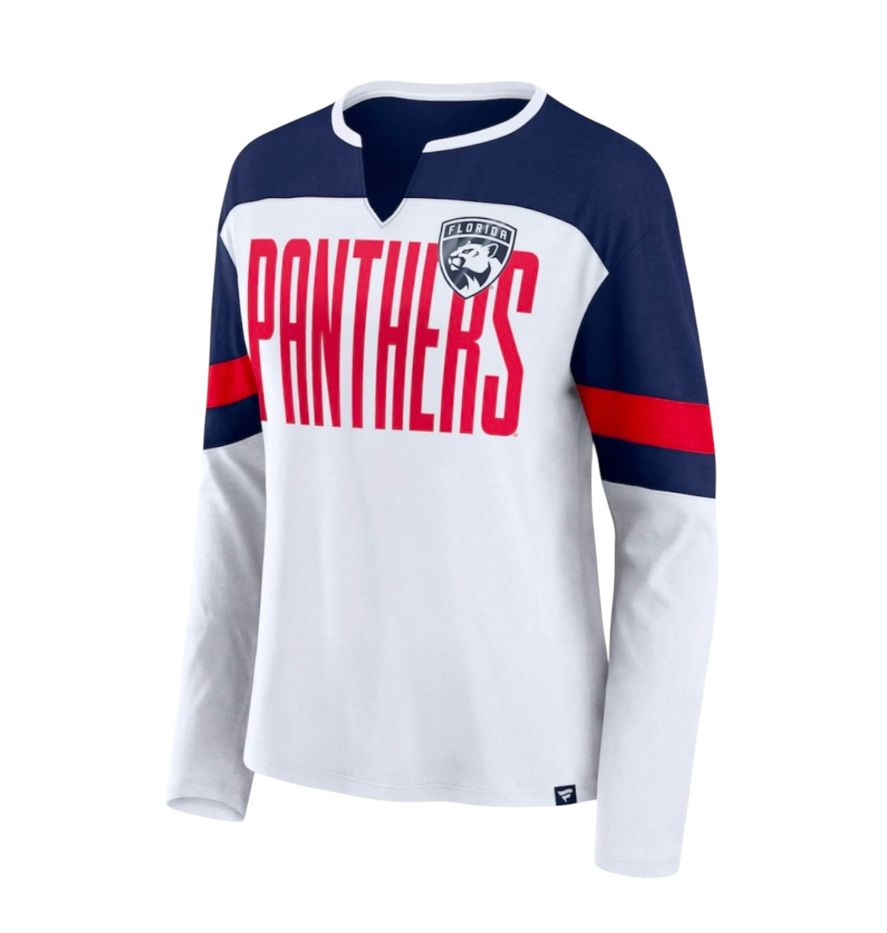 Florida Panthers Women's Frozen Long Sleeve Notch Neck T-Shirt - White/Navy