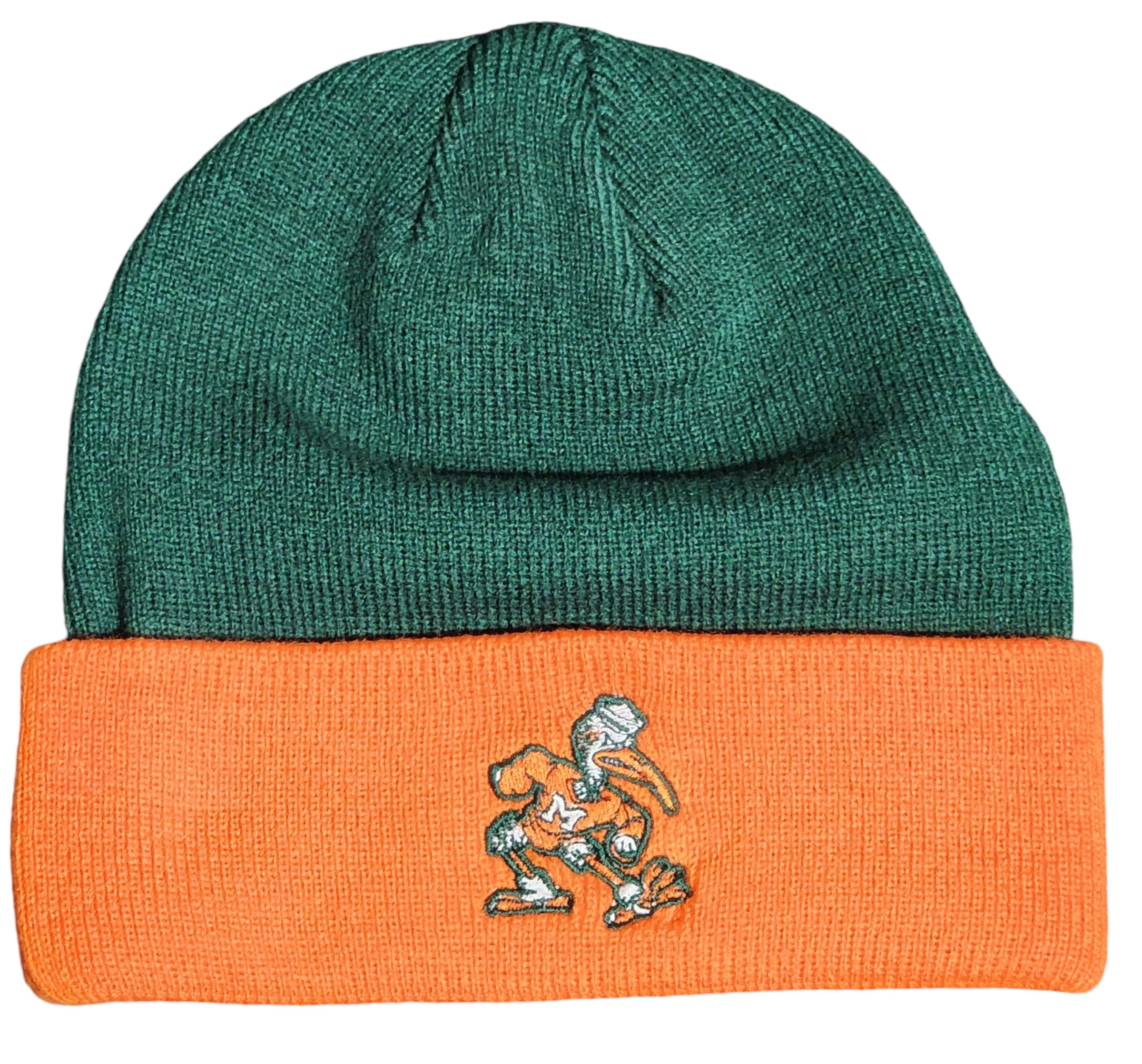 Miami Hurricanes Top of the World Double Logo Cuffed Beanie - Green/Orange