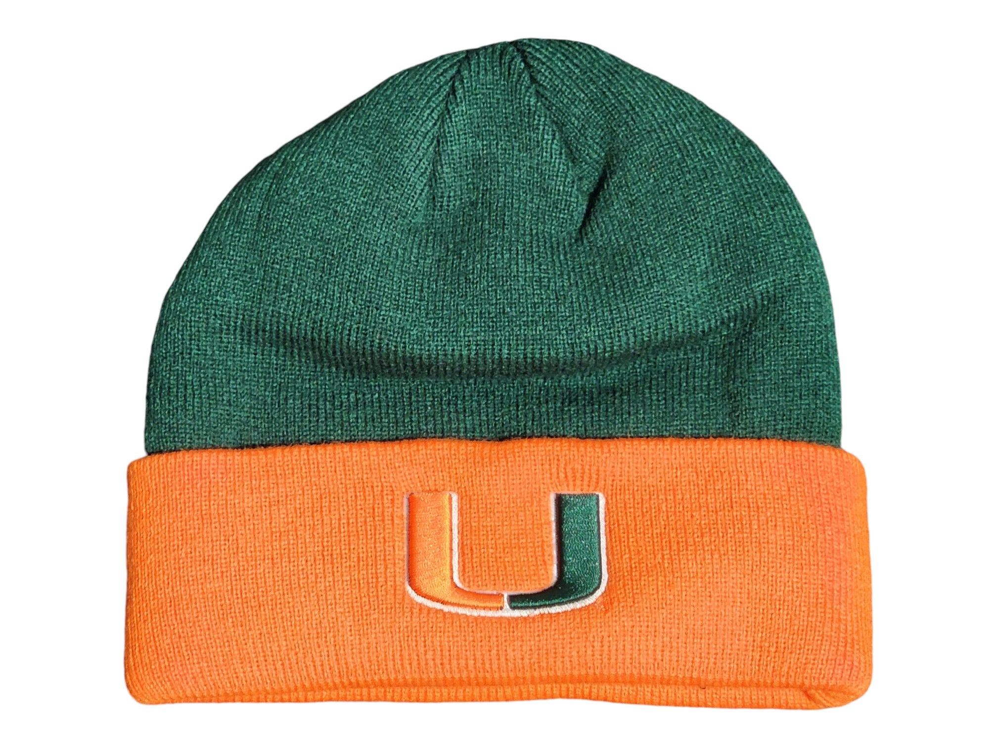 Miami Hurricanes Top of the World Double Logo Cuffed Beanie - Green/Orange