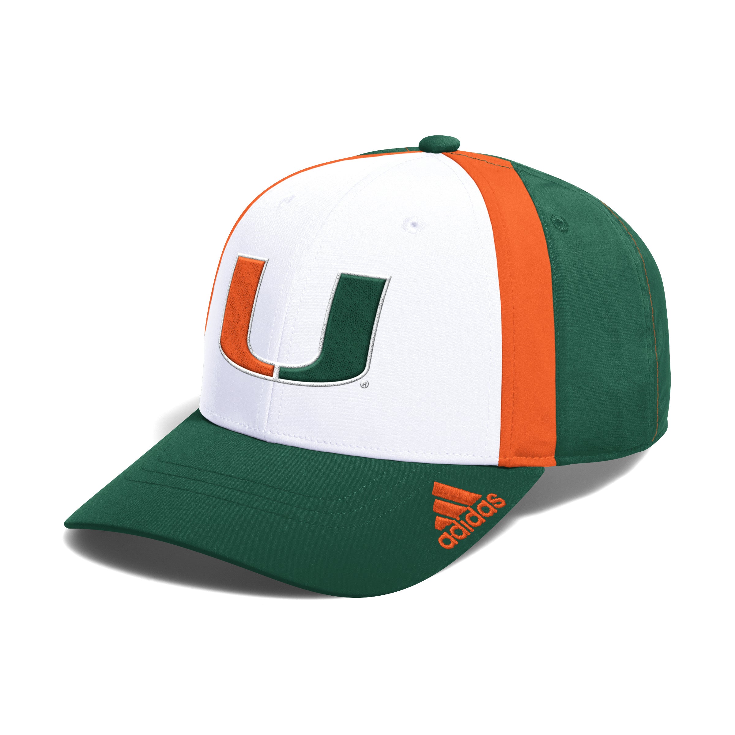 Miami Hurricanes adidas 2024 Coaches Pack Adjustable Hat - Green/White/Orange