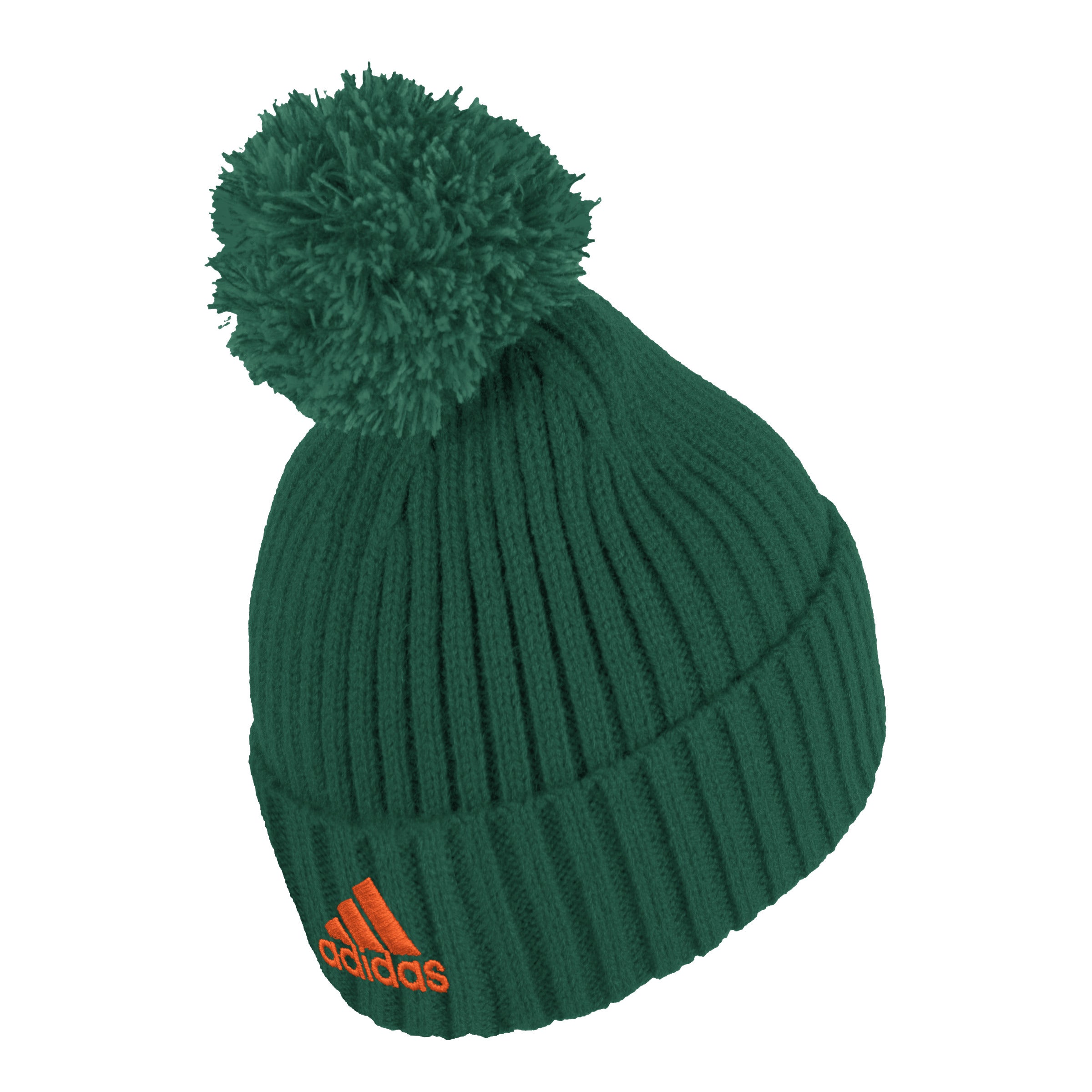 Miami Hurricanes adidas 2024 Campus Ribbed Pom Pom Cuffed Beanie - Green