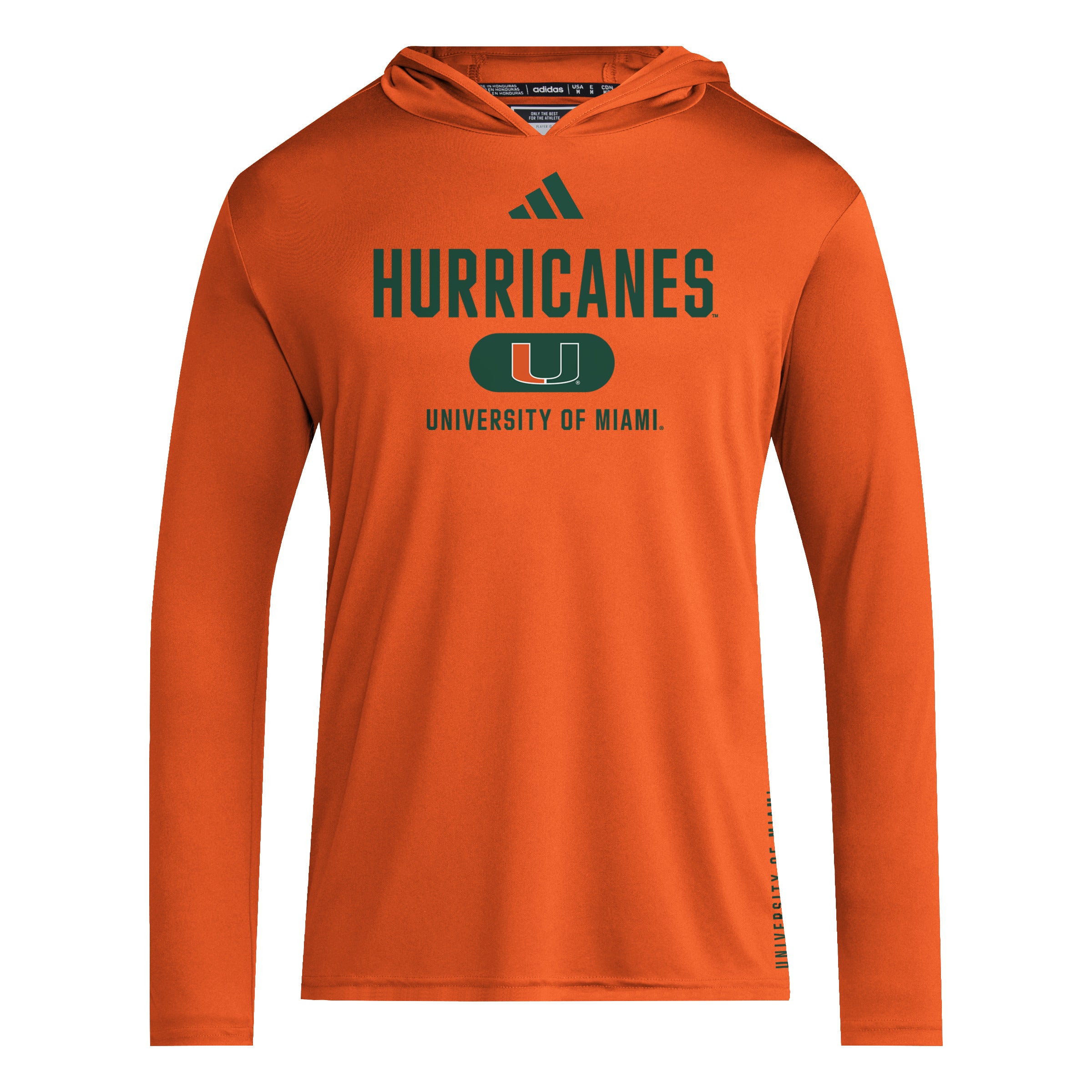 Miami Hurricanes adidas 2024 D4T Sideline Hooded Long Sleeve T-Shirt - Orange