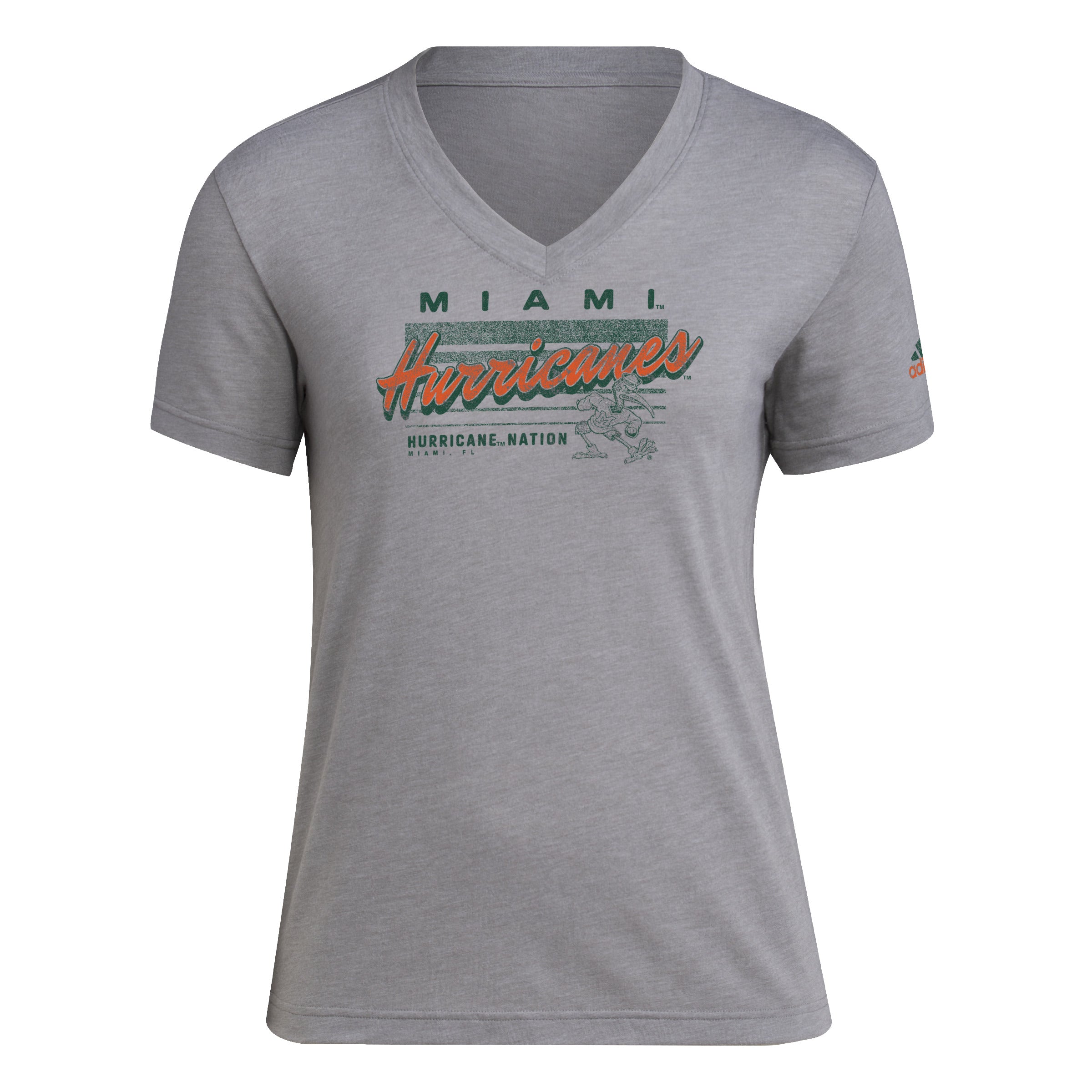 Miami Hurricanes adidas Women's Vintage Hurricanes Nation Tri-Blend V-Neck T-Shirt - Grey