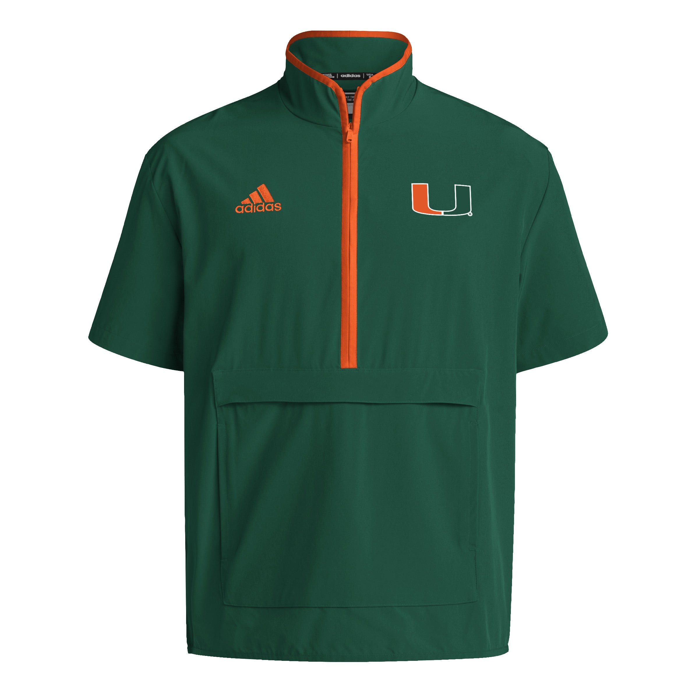 Miami Hurricanes adidas 2024 Coaches Sideline Half-Zip Short Sleeve Jacket - Green